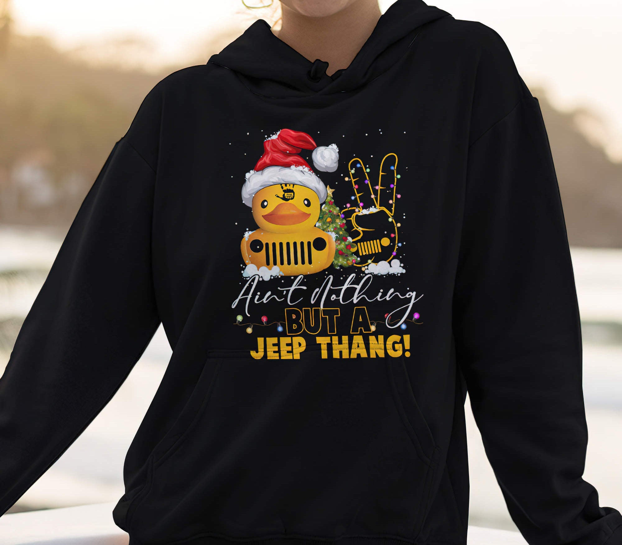 jeep-thang-duck-xmas-1-sided-hoodie