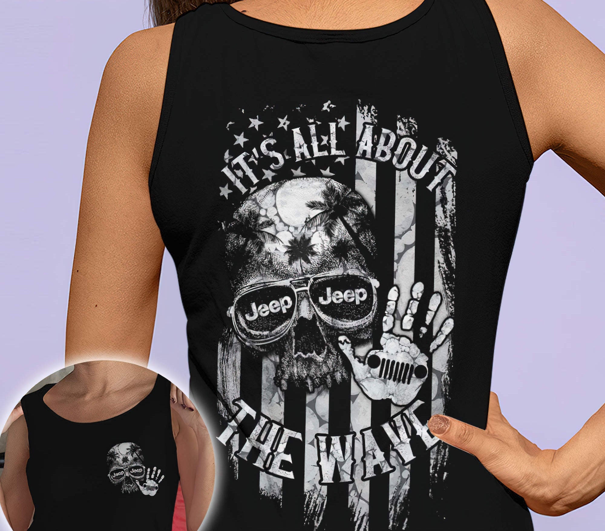 all-about-the-wave-skull-jeep-flag-bw-tank-top