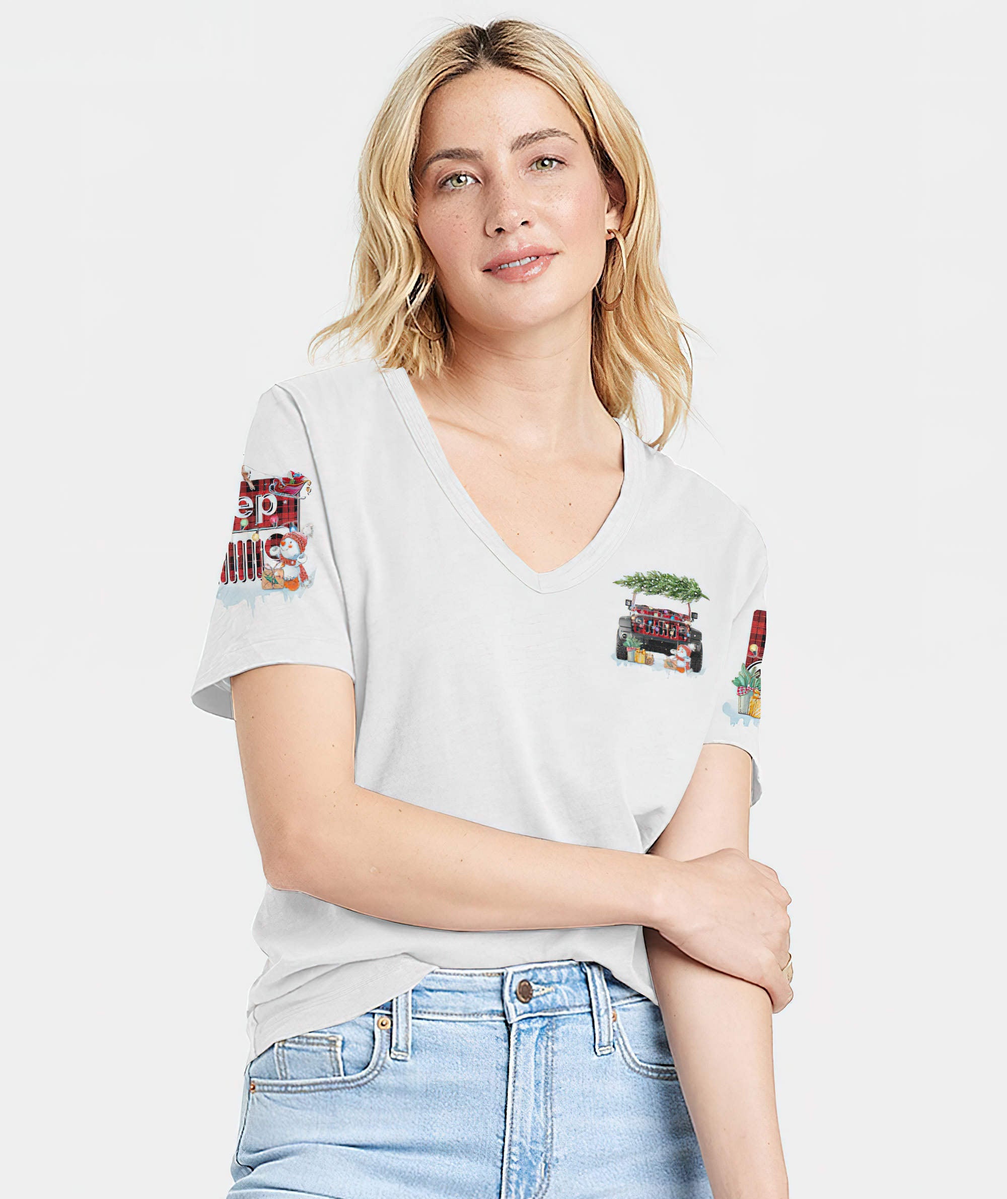 all-i-want-for-christmas-is-you-jeep-women-v-neck-t-shirt