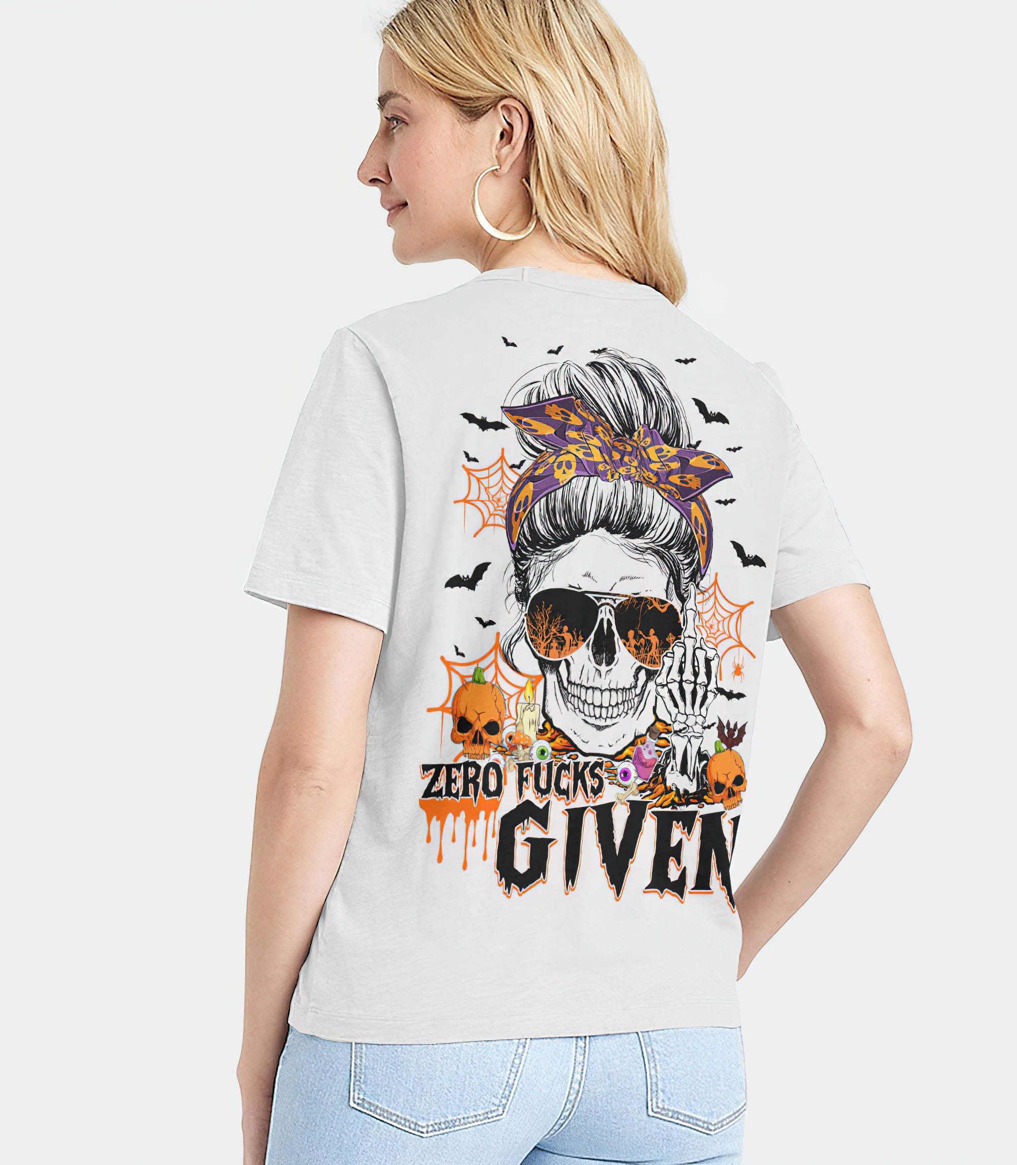 zero-fks-given-skull-halloween-2d-women-v-neck-t-shirt