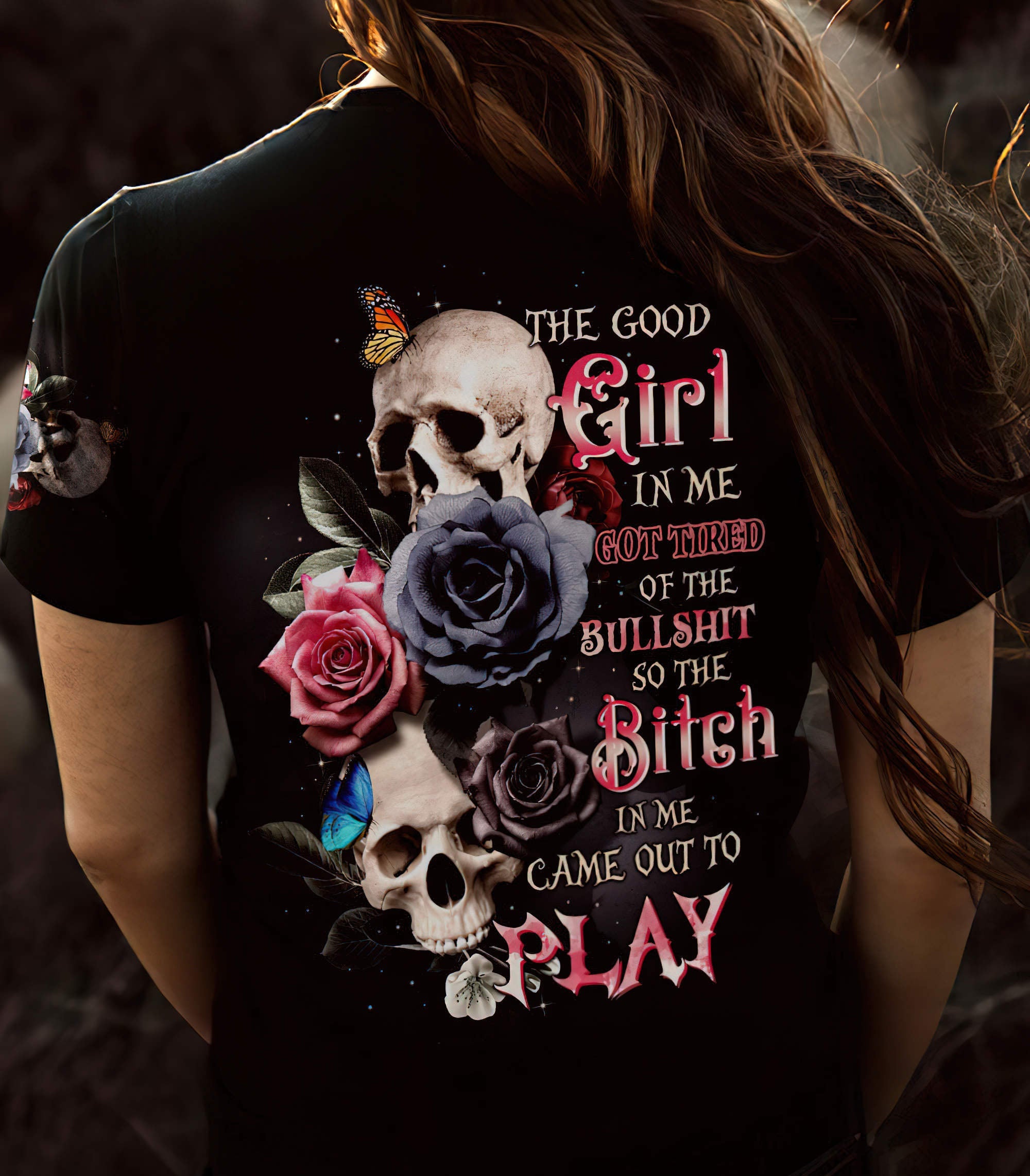 the-good-girl-in-me-skull-with-rose-all-over-print-women-v-neck-t-shirt