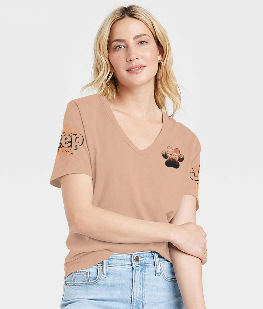 a-girl-her-dog-and-her-jeep-pastel-women-v-neck-t-shirt