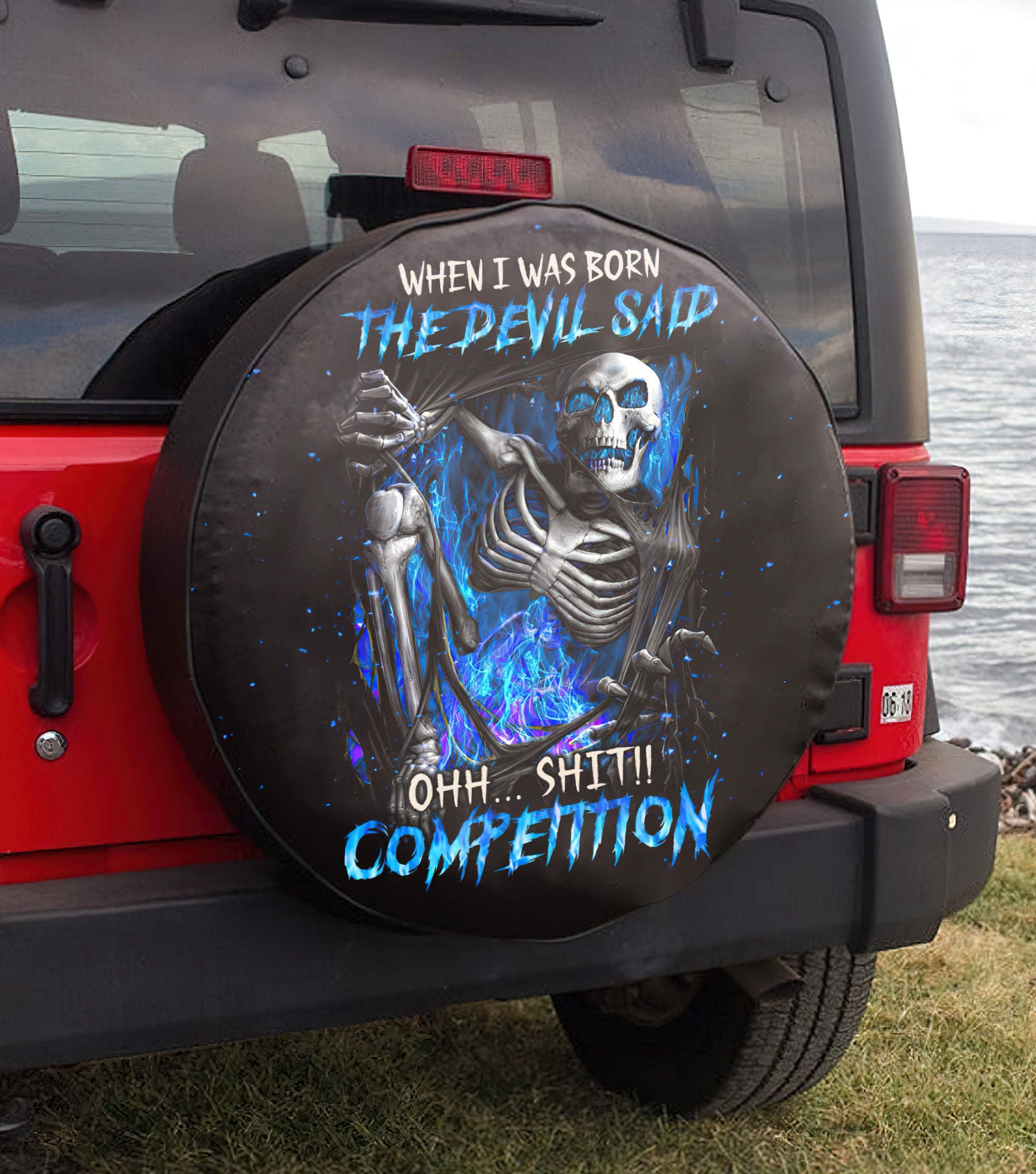 When I Was Born Skeleton Torn Automotive Spare Tire Cover