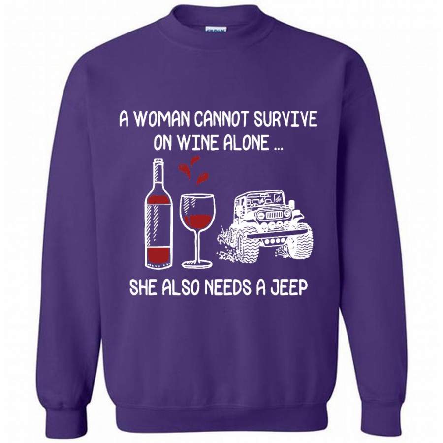 a-woman-cannot-survive-on-wine-alone-she-also-needs-a-jeep-gildan-crewneck-sweatshirt