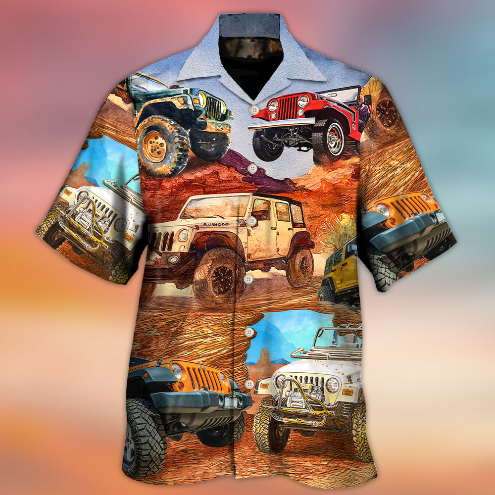 jeep-in-the-desert-vintage-art-style-hawaiian-shirt