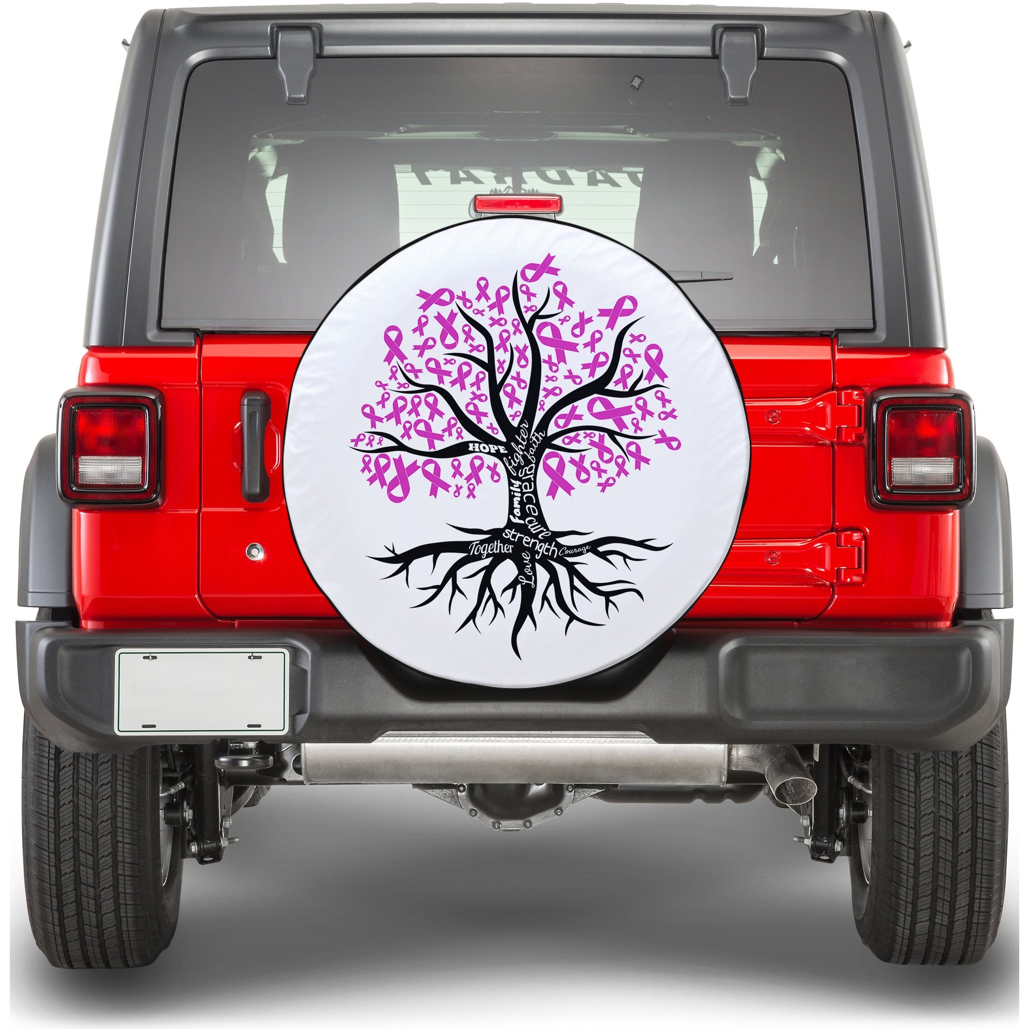 Breast Cancer Breast Cancer Tree With Ribbon Spare Tire Cover - LT12