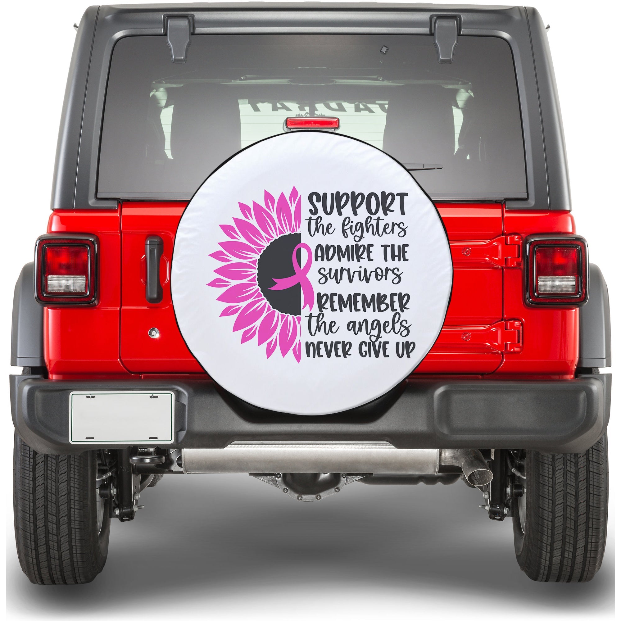 Breast Cancer Awareness Month With Pink Sunflower Wings Ribbon Spare Tire Cover - LT12