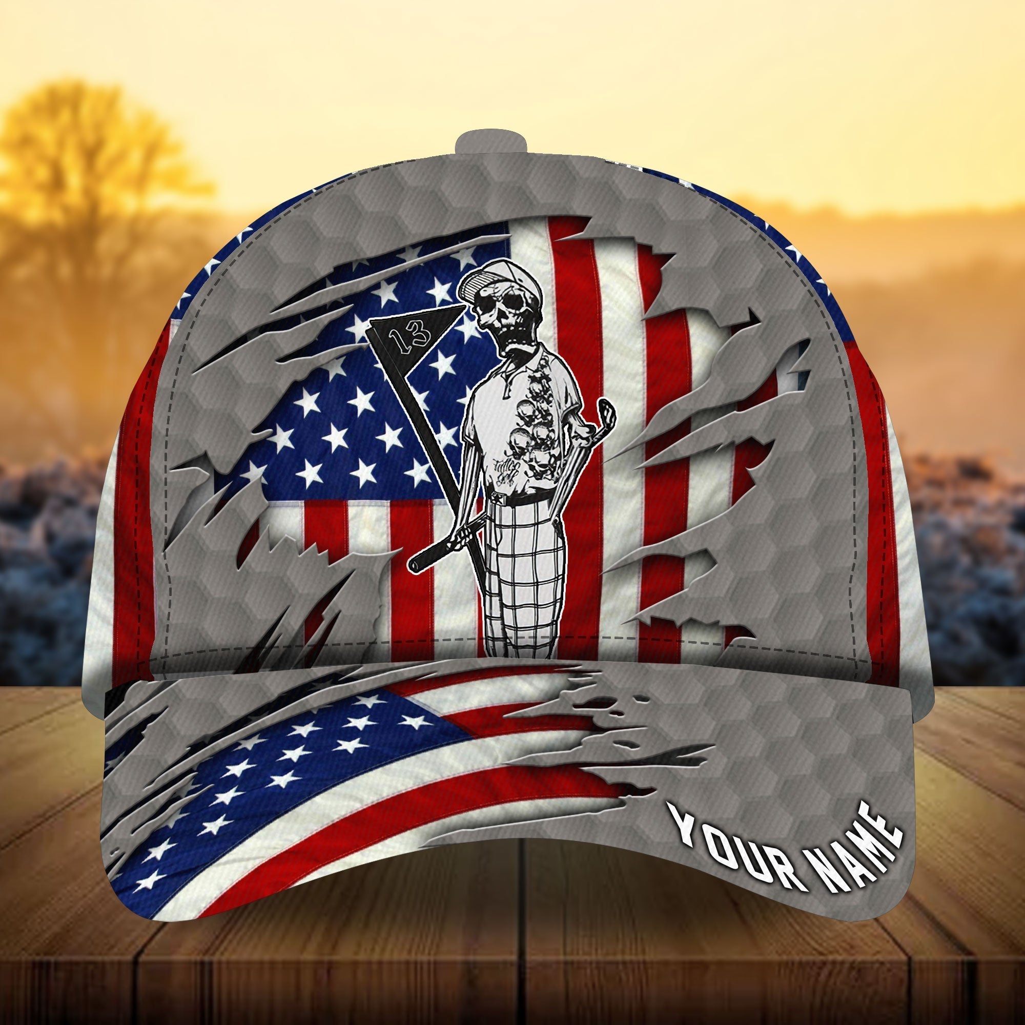 Premium Skull America Skull Golf Lover Golfer Cap Golfing Cap 3D Multicolor Personalized