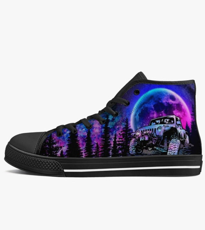 Jeep Not All Who Wander Are Lost Purple Forest High Top Canvas Shoes