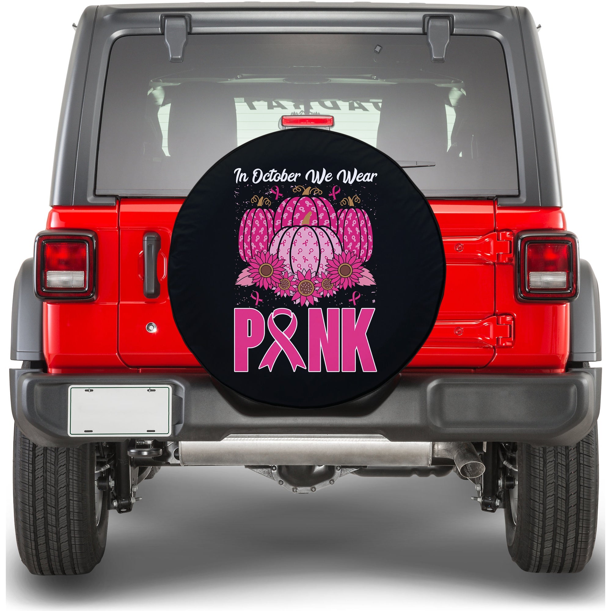 In October We Wear Pink Pumpkin Breast Cancer Spare Tire Cover - LT12