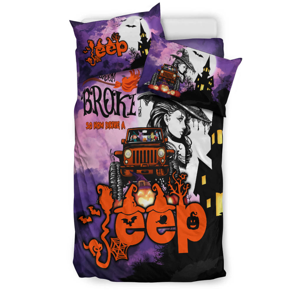 My Broom Broke So Now Drive A Jeep Halloween Bedding Set - LT2