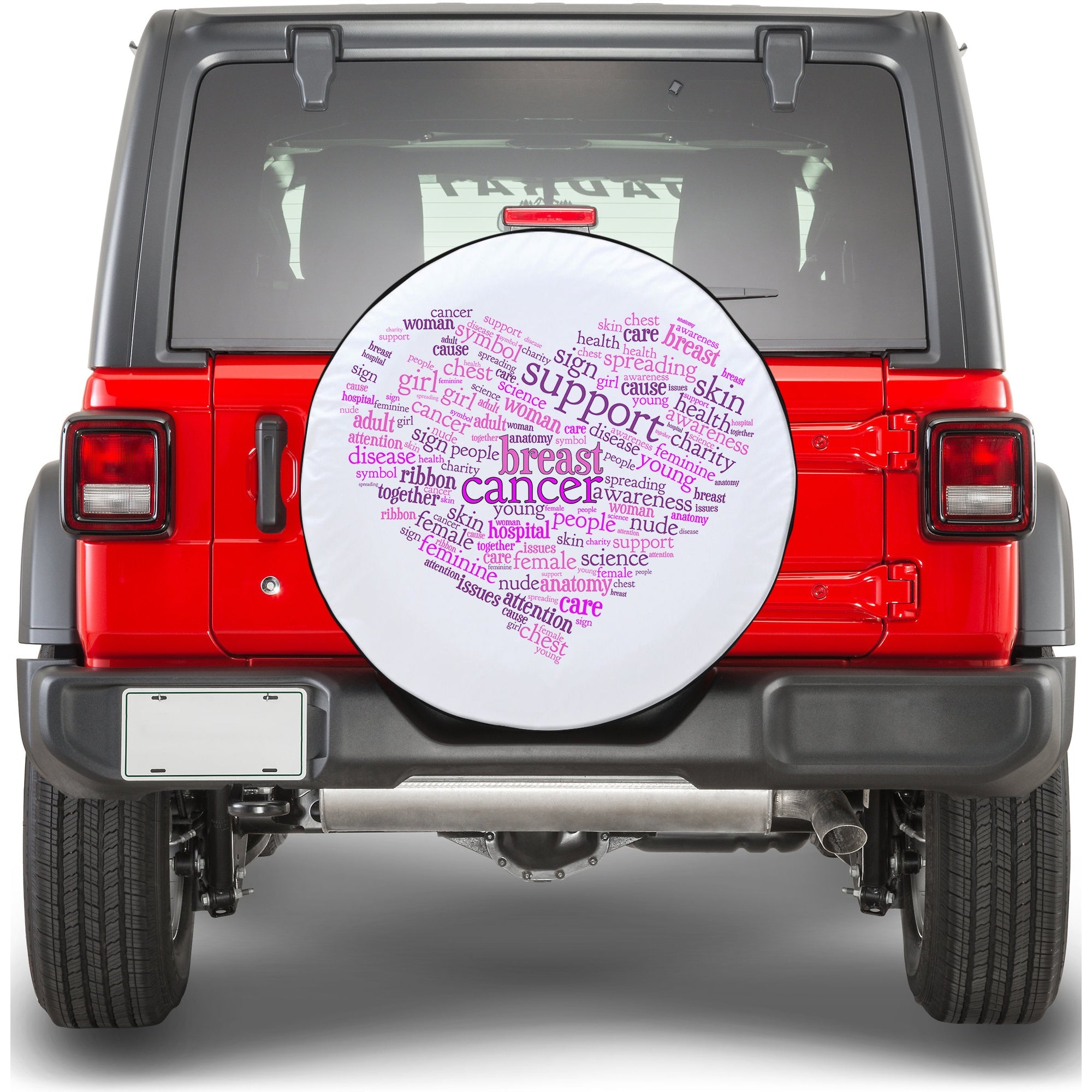 Breast Cancer Word Cloud Ribbon Spare Tire Cover - LT12