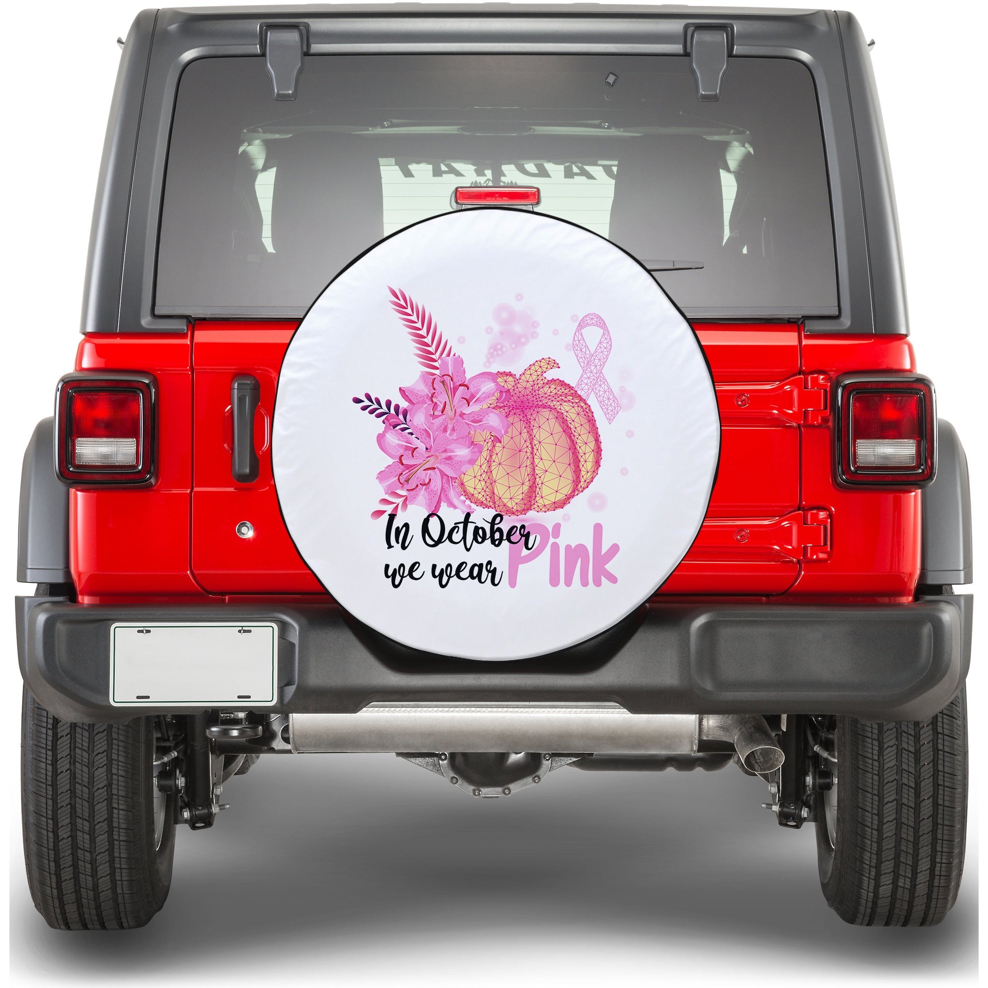 Breast Cancer Pumpkin, Pink Ribbon In October We Wear Pink Spare Tire Cover - LT12