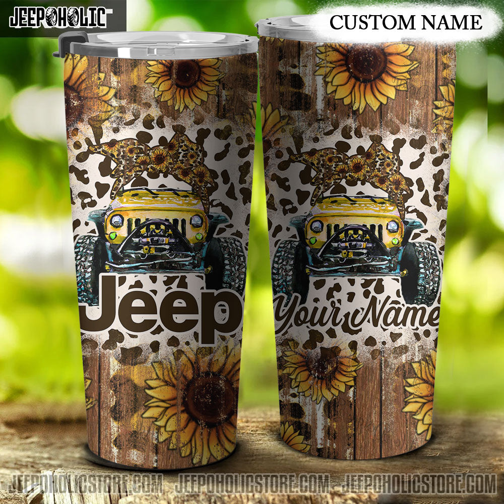 Personalized Jeep Sunflower Wood Tumbler