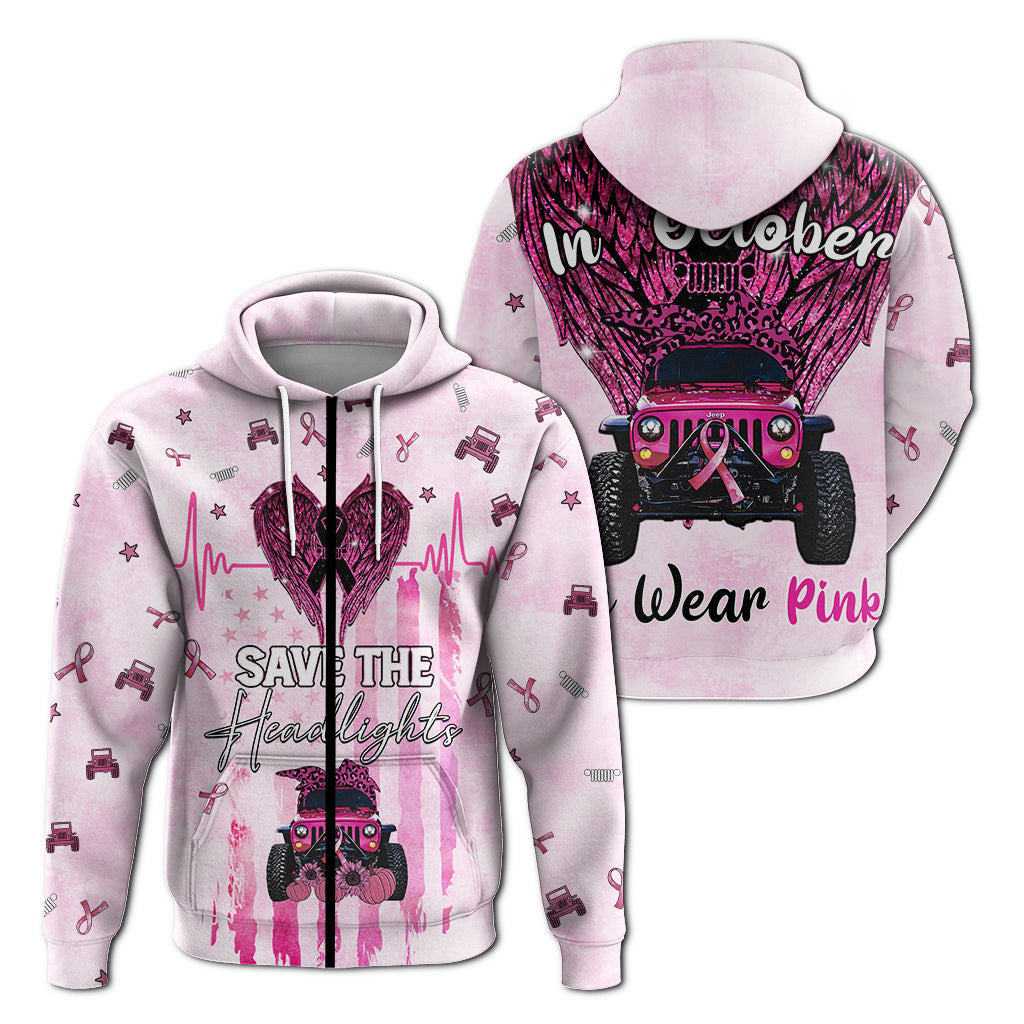 Jeep Heartbeat Breast Cancer Hoodie Save The Headlights LT4