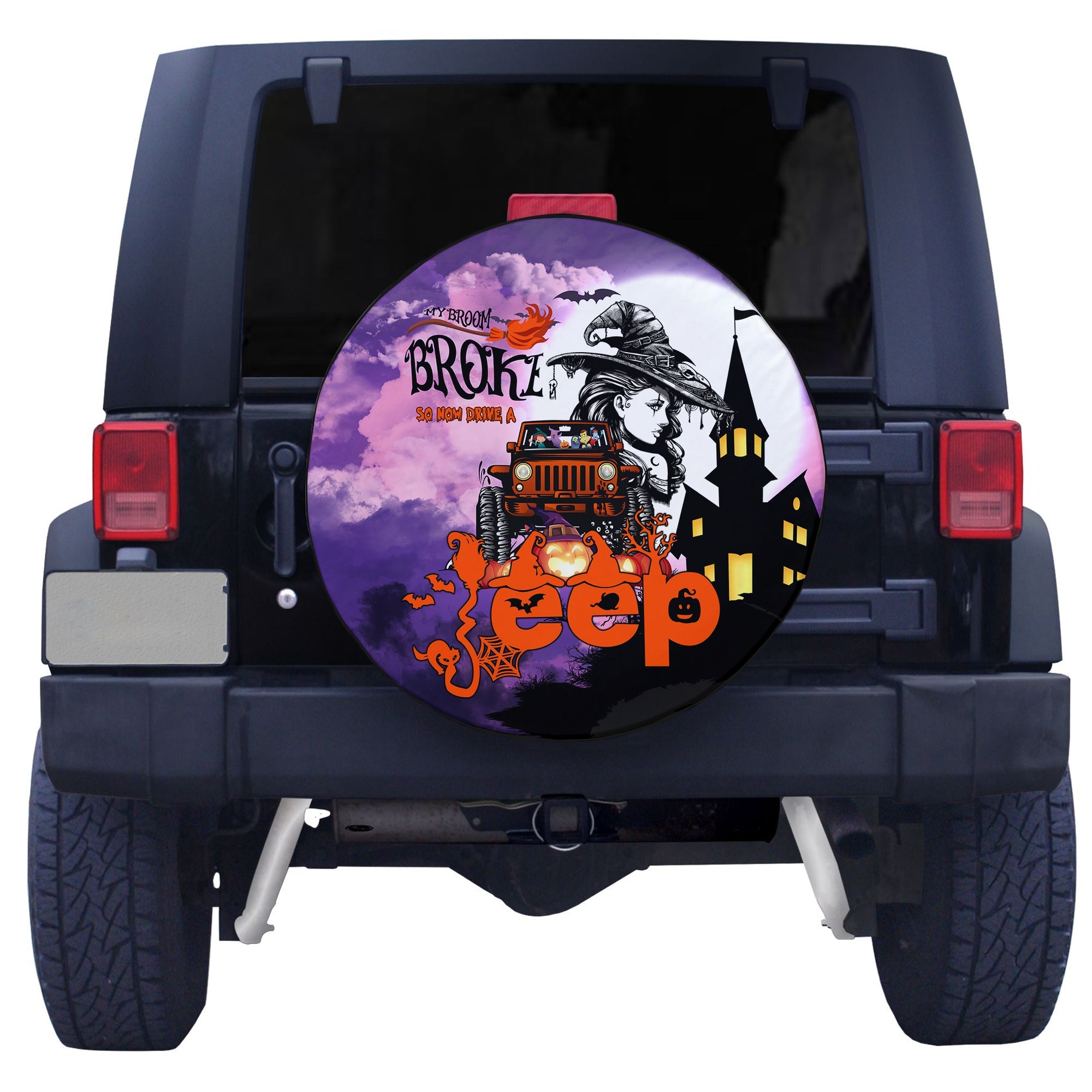 My Broom Broke So Now Drive A Jeep Halloween Spare Tire Cover - LT2