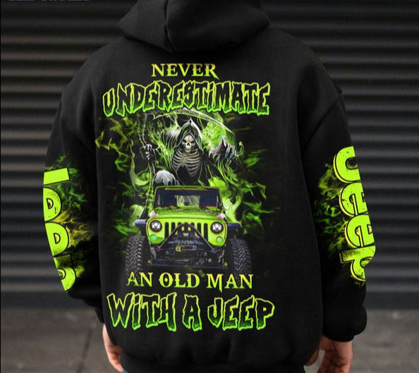 Never Underestimate An Old Man Jeep Hoodie Green