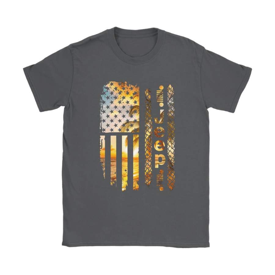 america-flag-jeep-car-sunset-beach-time-shirts