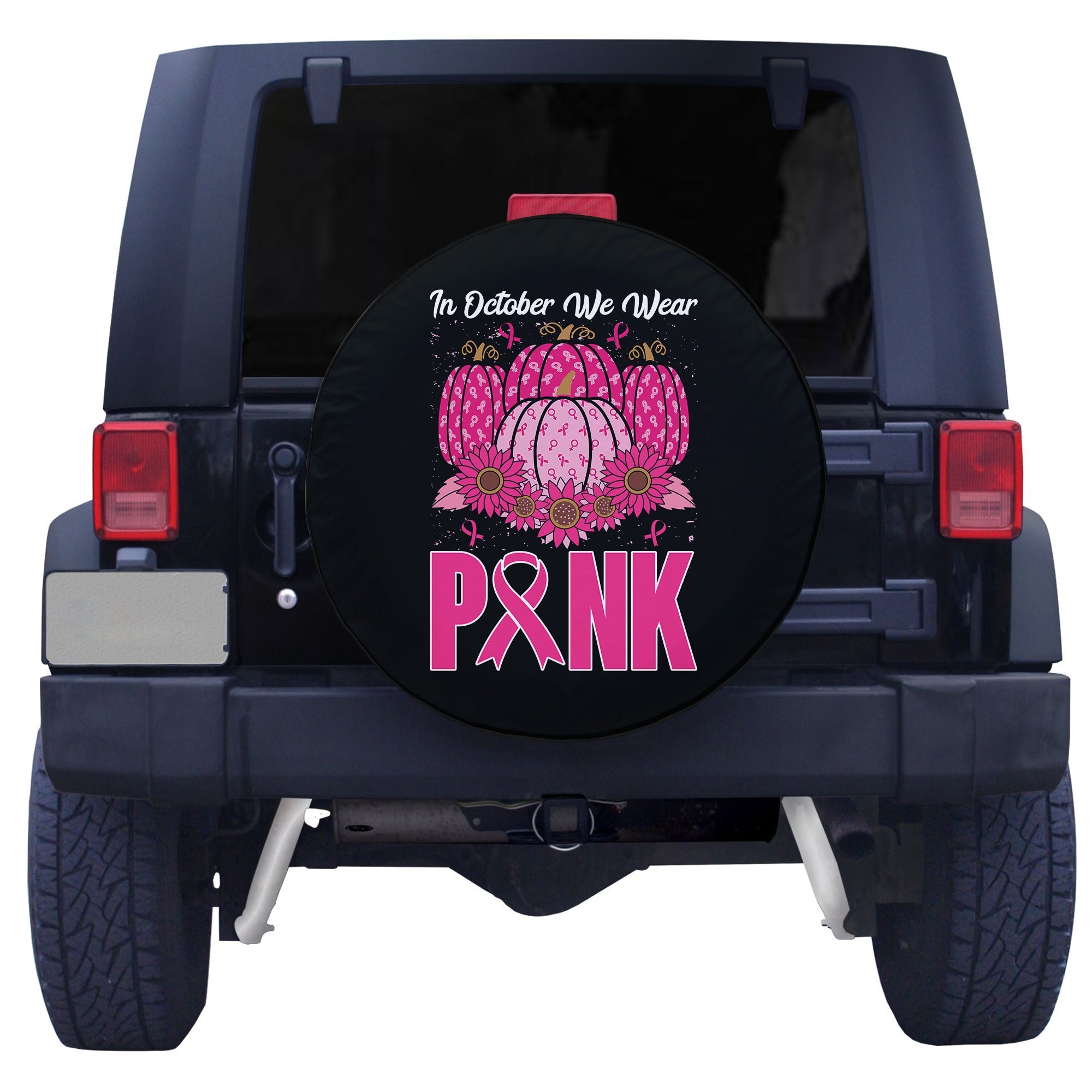 In October We Wear Pink Pumpkin Breast Cancer Spare Tire Cover - LT12