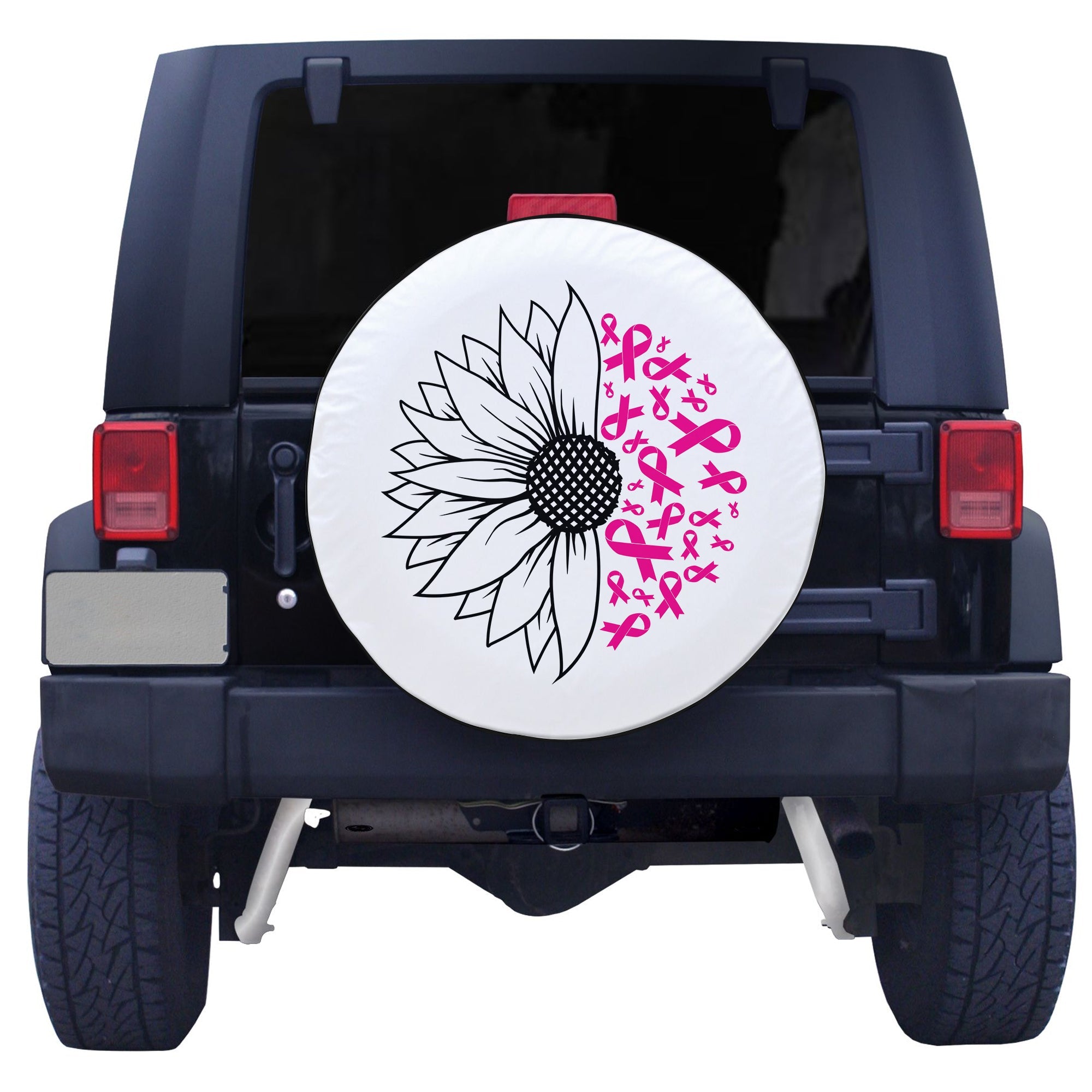 Breast Cancer Half Sunflower With Ribbon Spare Tire Cover - LT12