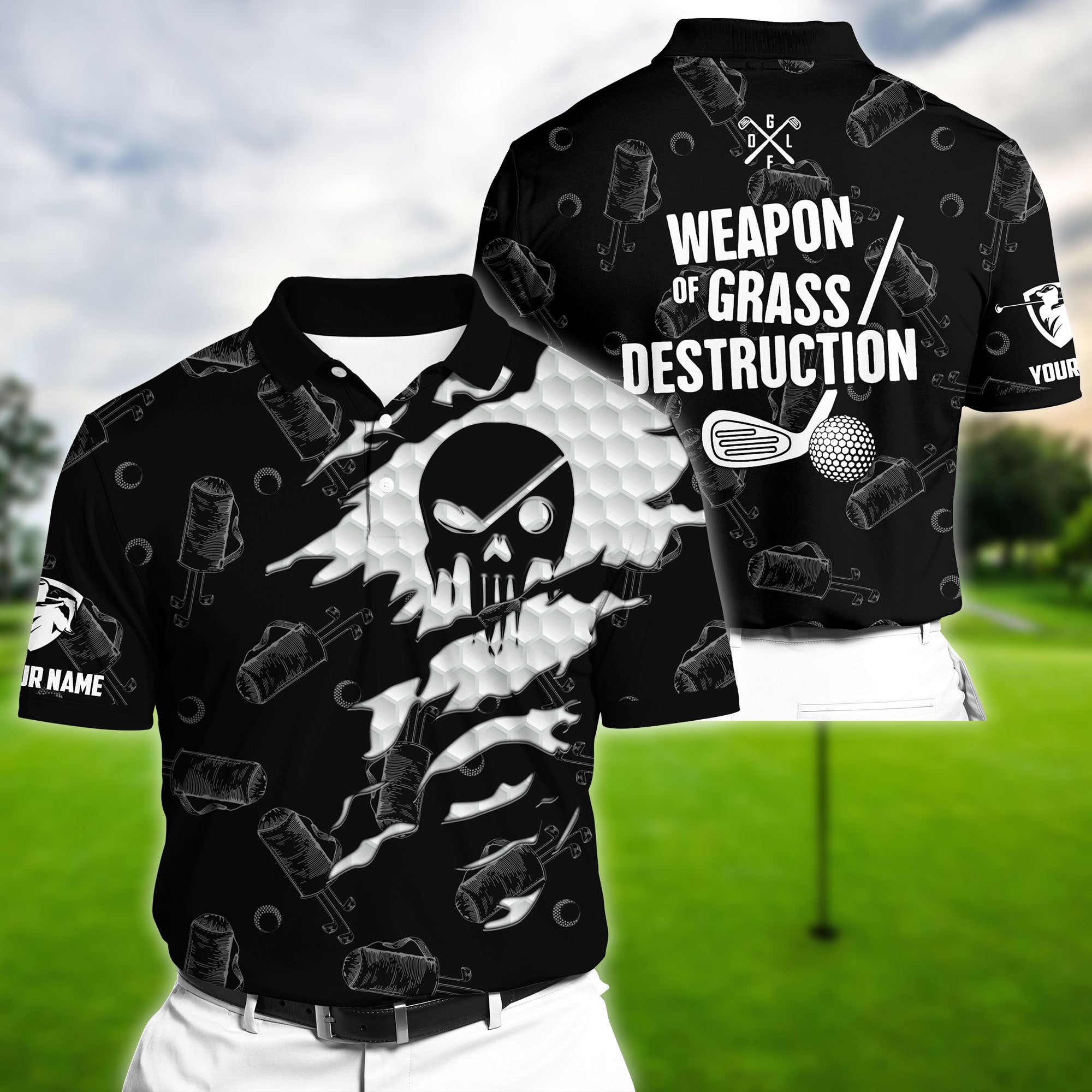 Premium Unique Skull Black Golf Polo Shirts Personalized