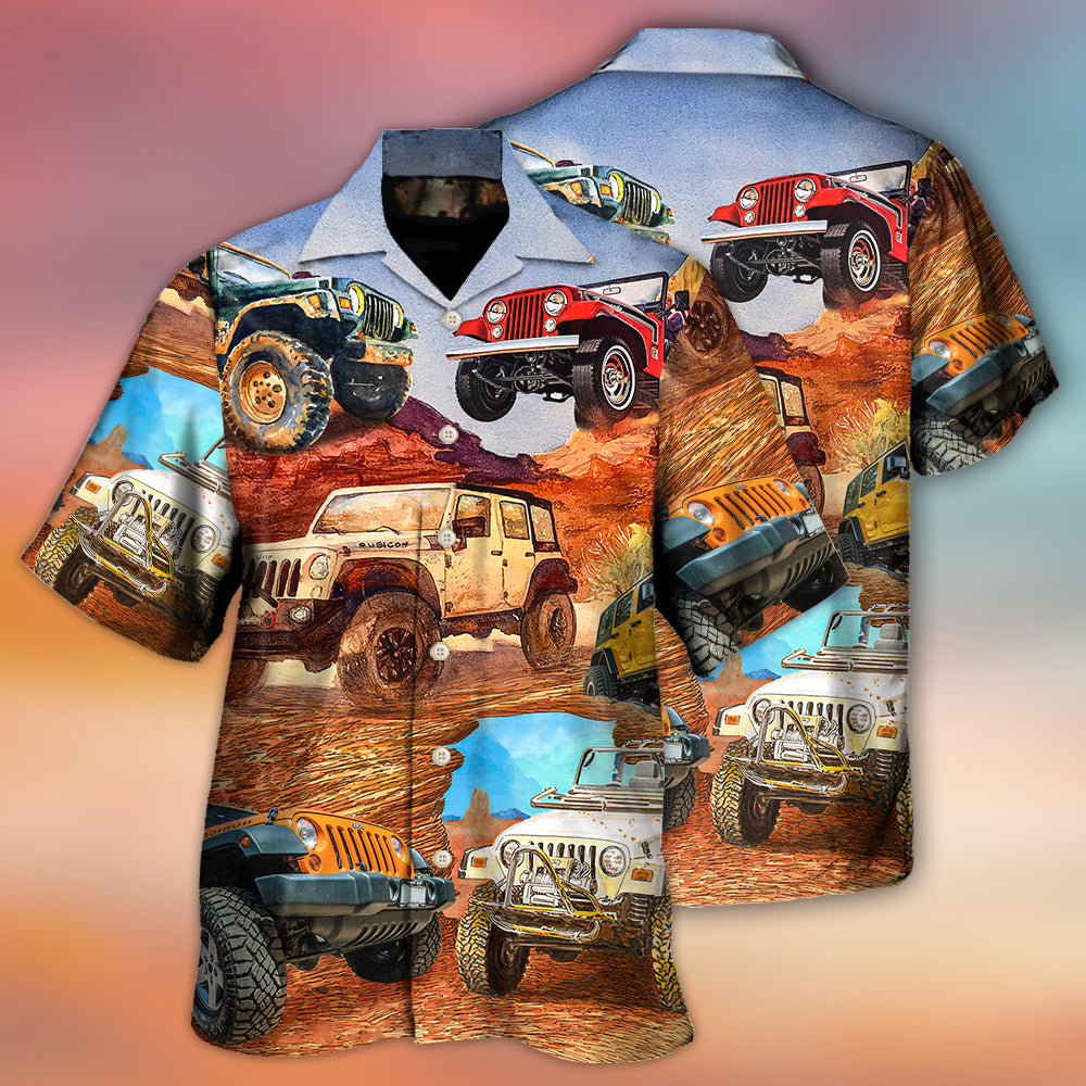 jeep-in-the-desert-vintage-art-style-hawaiian-shirt