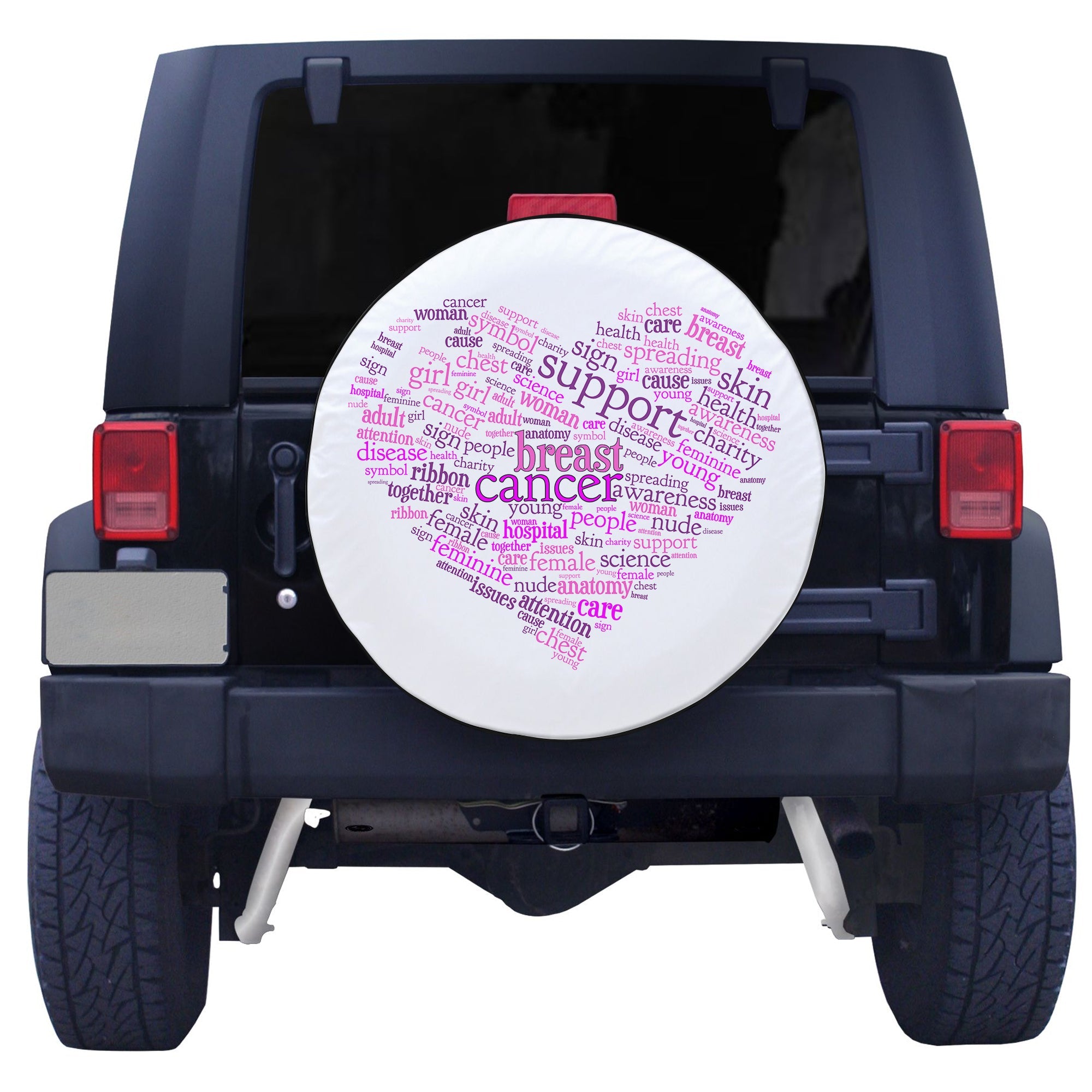 Breast Cancer Word Cloud Ribbon Spare Tire Cover - LT12