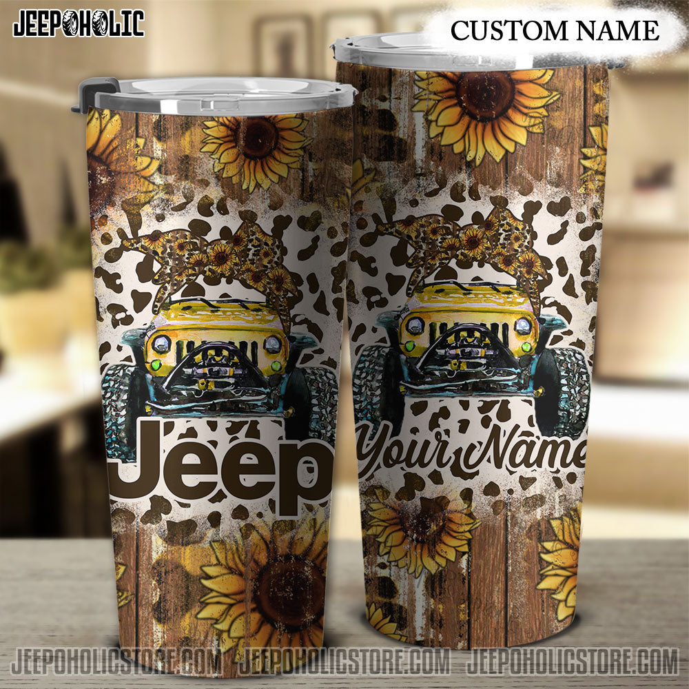 Personalized Jeep Sunflower Wood Tumbler