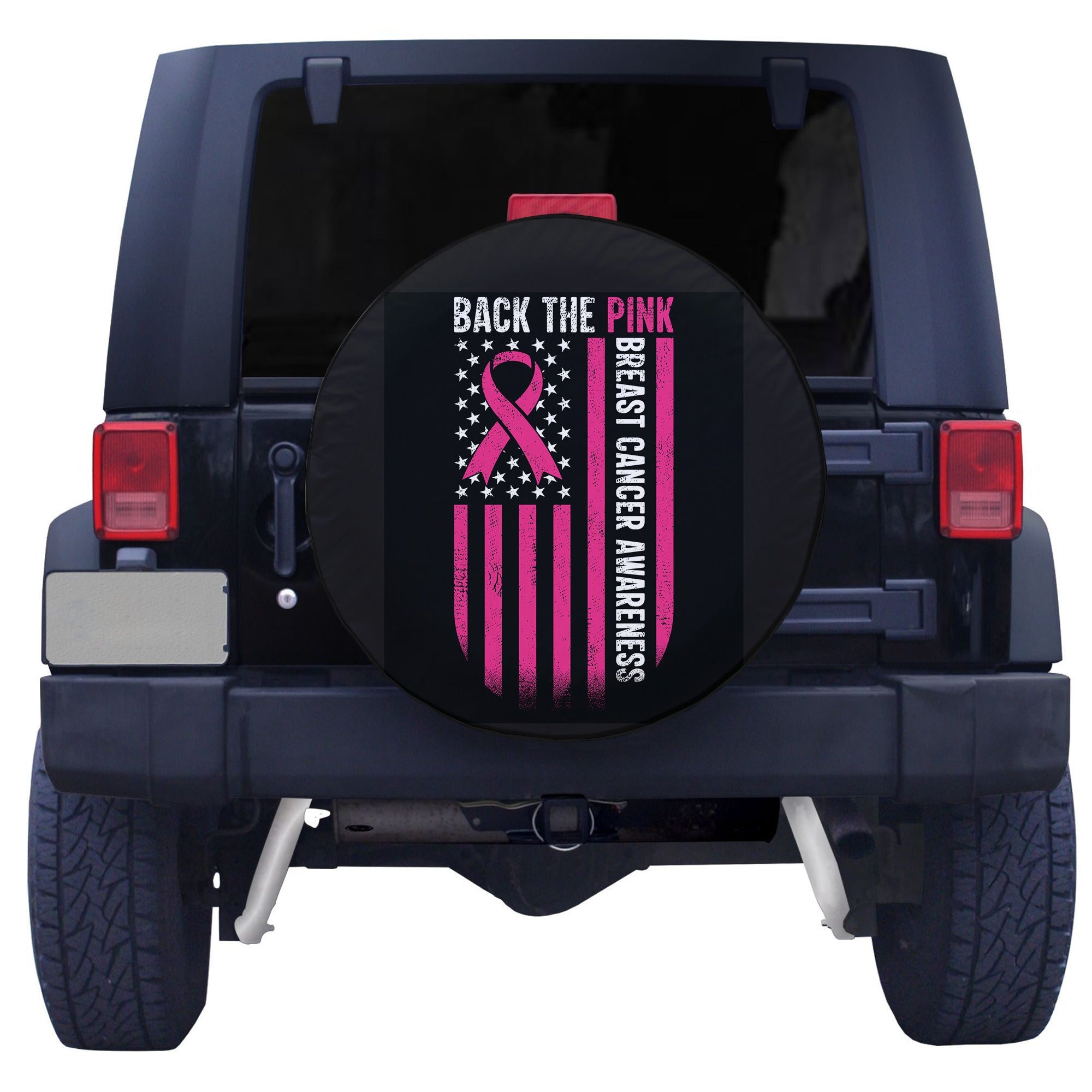 Back The Pink American Flag Breast Cancer Spare Tire Cover - LT12