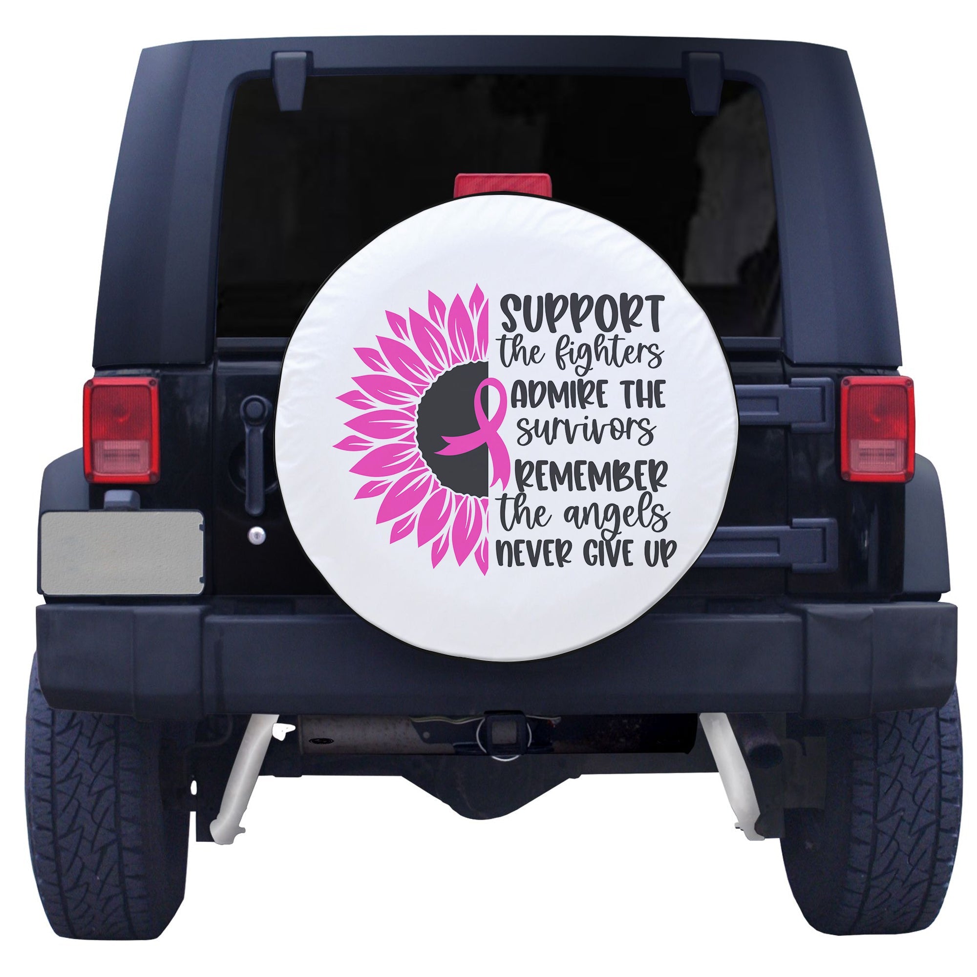 Breast Cancer Awareness Month With Pink Sunflower Wings Ribbon Spare Tire Cover - LT12