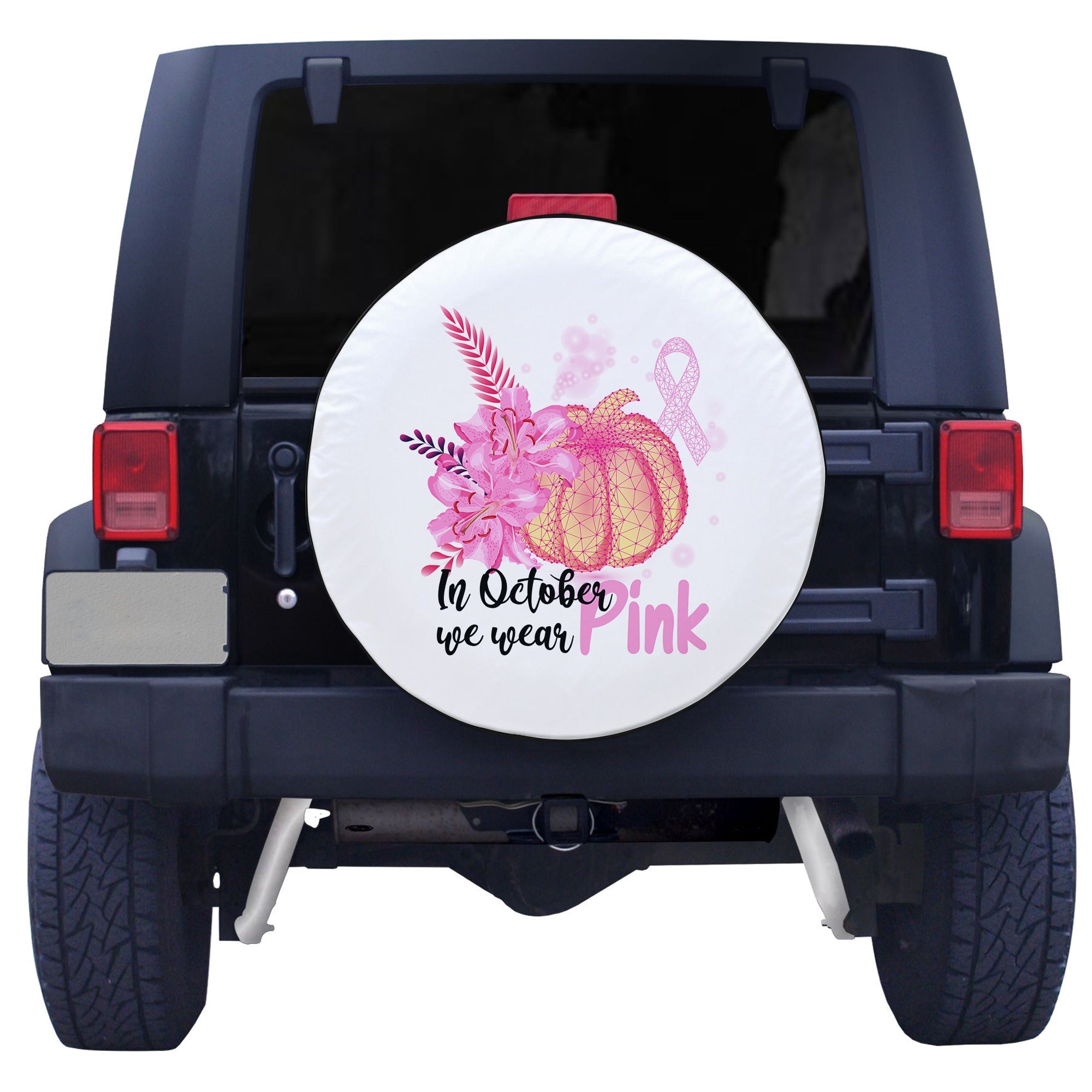 Breast Cancer Pumpkin, Pink Ribbon In October We Wear Pink Spare Tire Cover - LT12