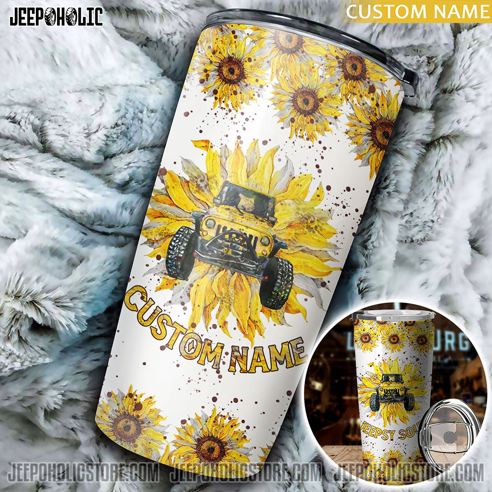 Personalized Jeepsy Soul Sunflower Leopard Tumbler