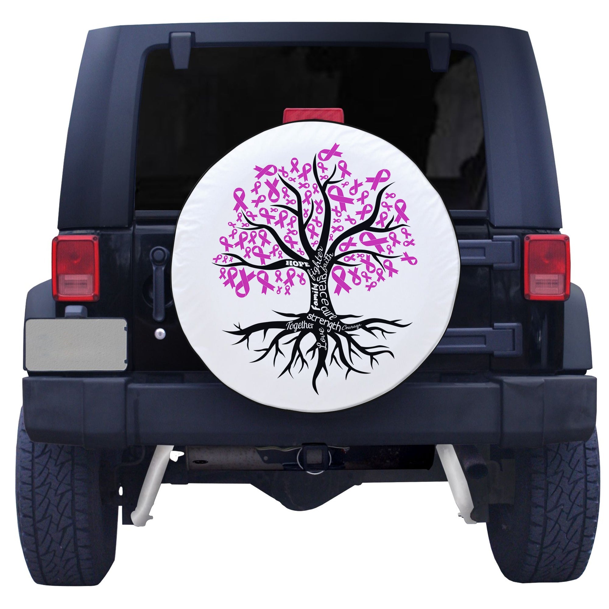 Breast Cancer Breast Cancer Tree With Ribbon Spare Tire Cover - LT12