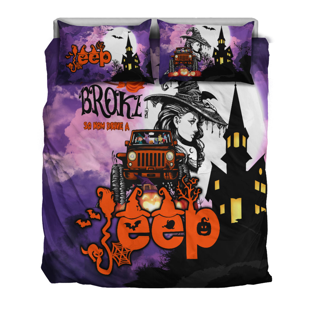 My Broom Broke So Now Drive A Jeep Halloween Bedding Set - LT2