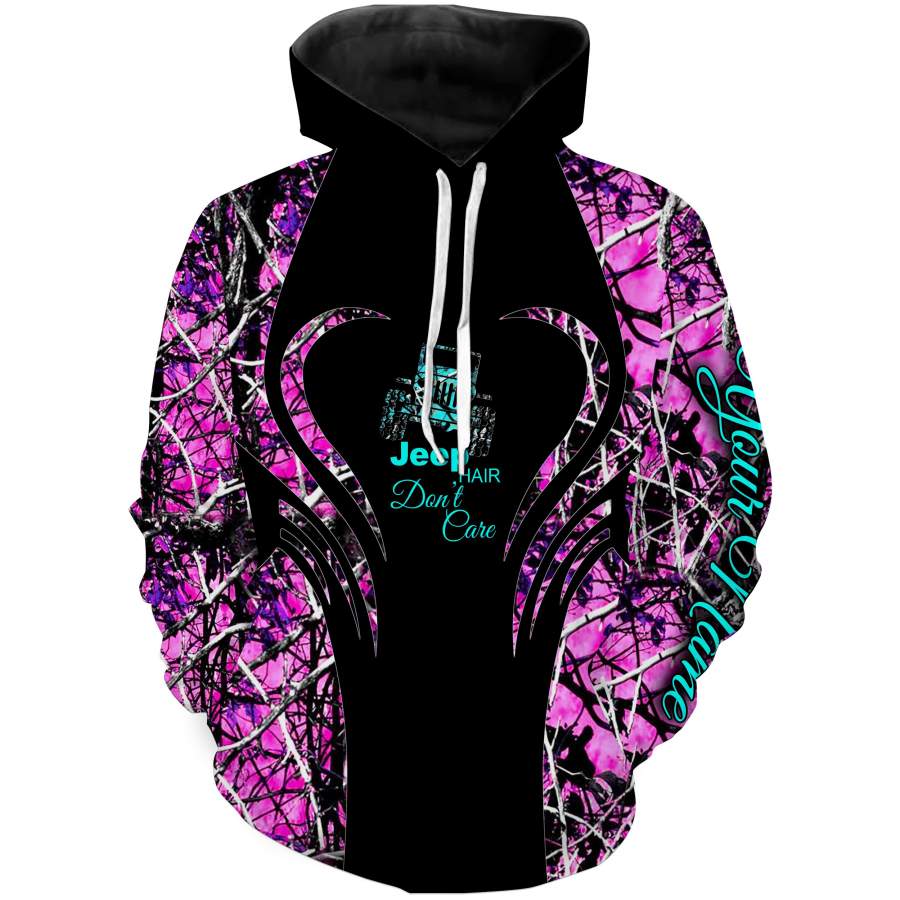 Jeep hair don’t care Serenity and Pink muddy camo Custom Name 3D All over print Hoodie, Long sleeves, Tank top, Leggings – Personalized Jeep clothing for Women – FSD747