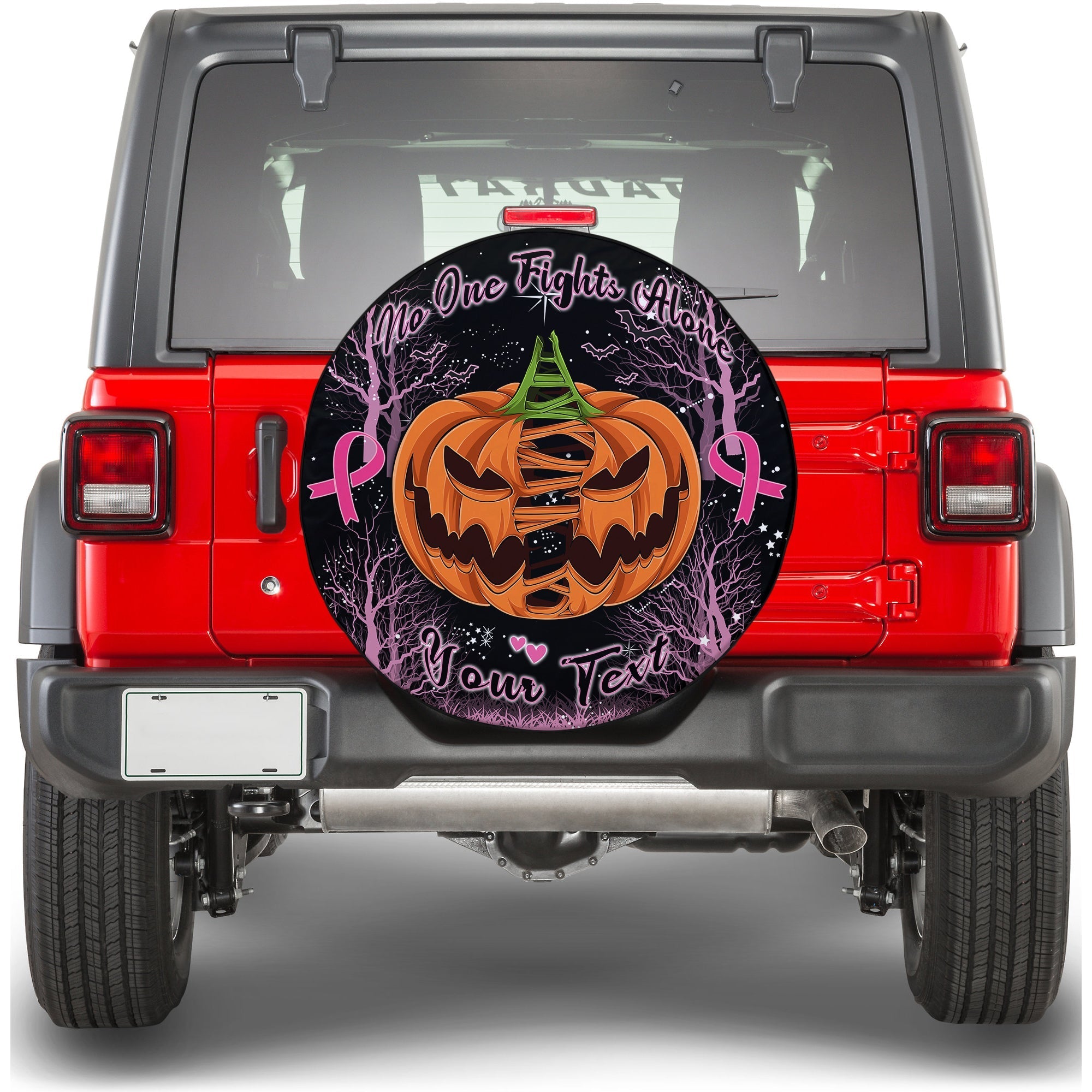 custom-personalised-breast-cancer-spare-tire-cover-no-one-fights-alone-pumpkin-halloween-in-dark-forest