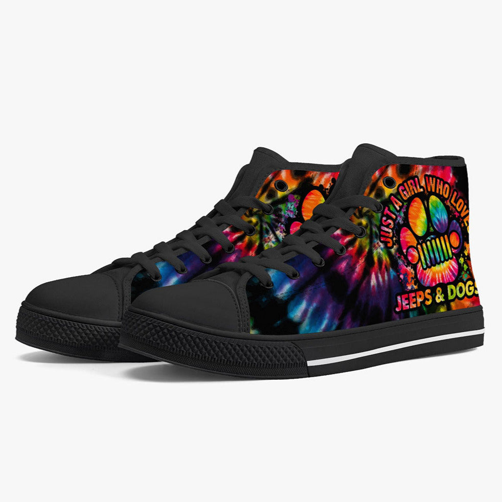 Jeep Dog Paw Colorful Tie Dye High Top Canvas Shoes