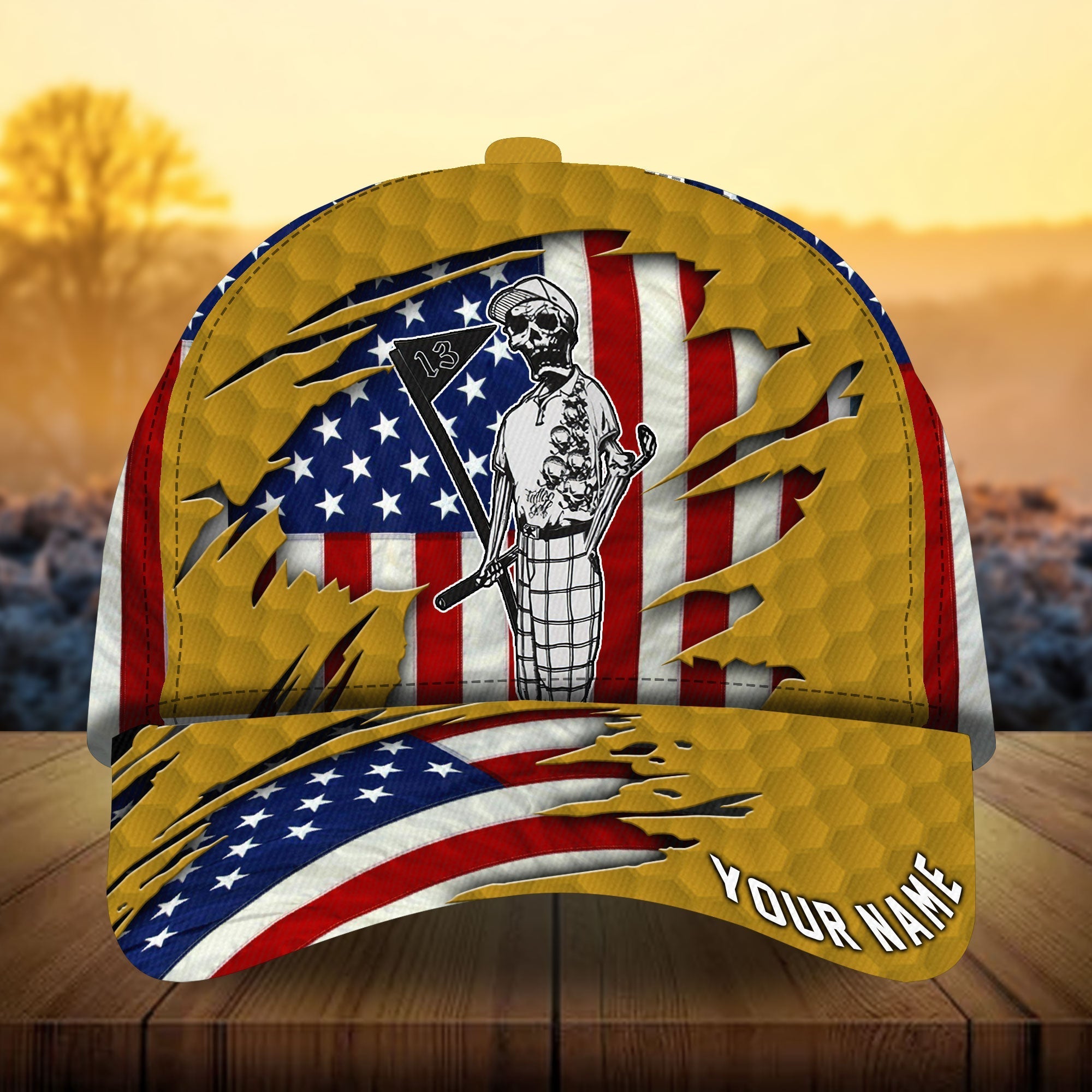 Premium Skull America Skull Golf Lover Golfer Cap Golfing Cap 3D Multicolor Personalized