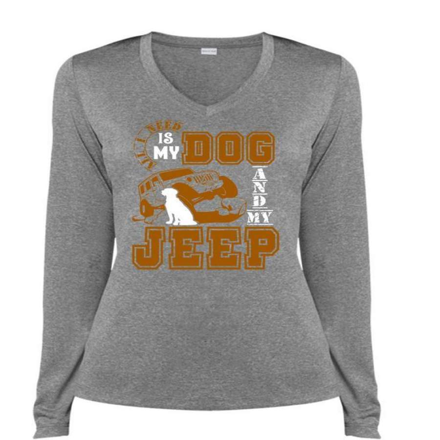 all-i-need-is-my-dog-and-my-jeep-t-shirt-being-a-driver-t-shirt-cool-shirt-ladies-ls-heather-v-neck