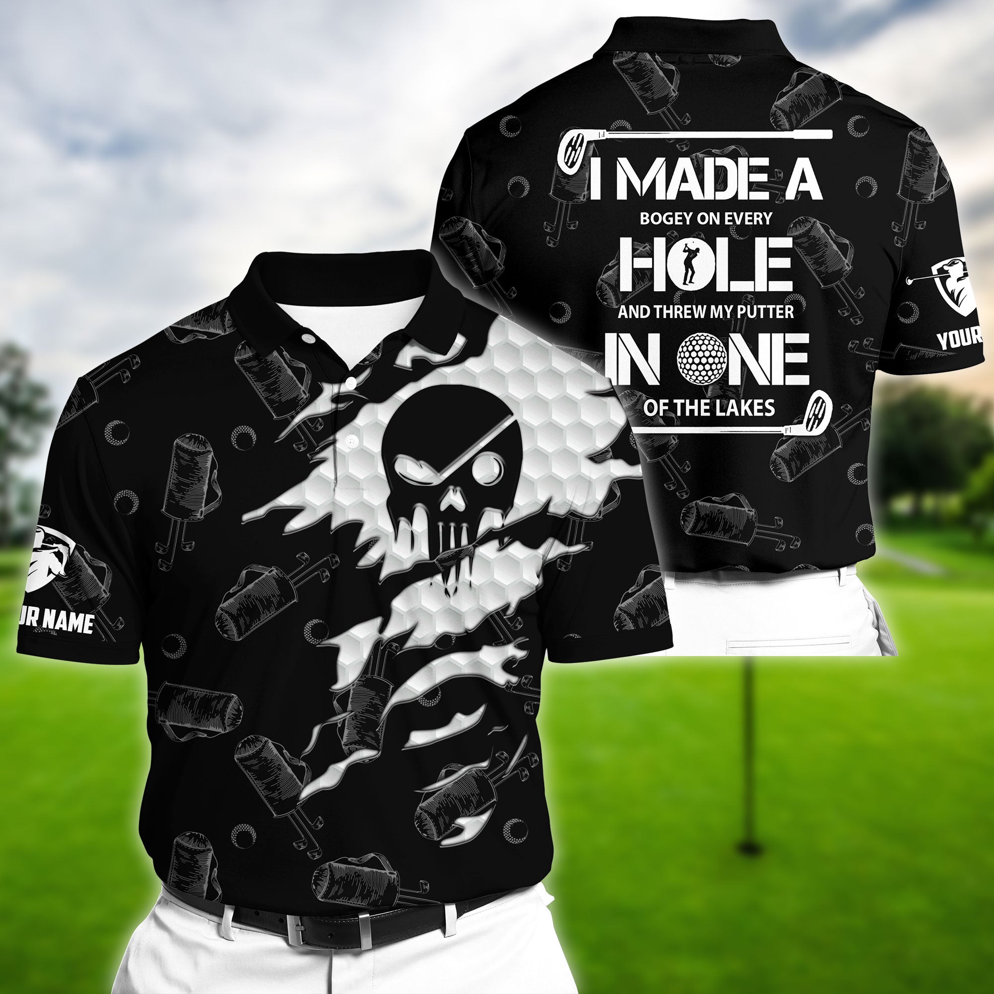 Premium Unique Skull Black Golf Polo Shirts Personalized