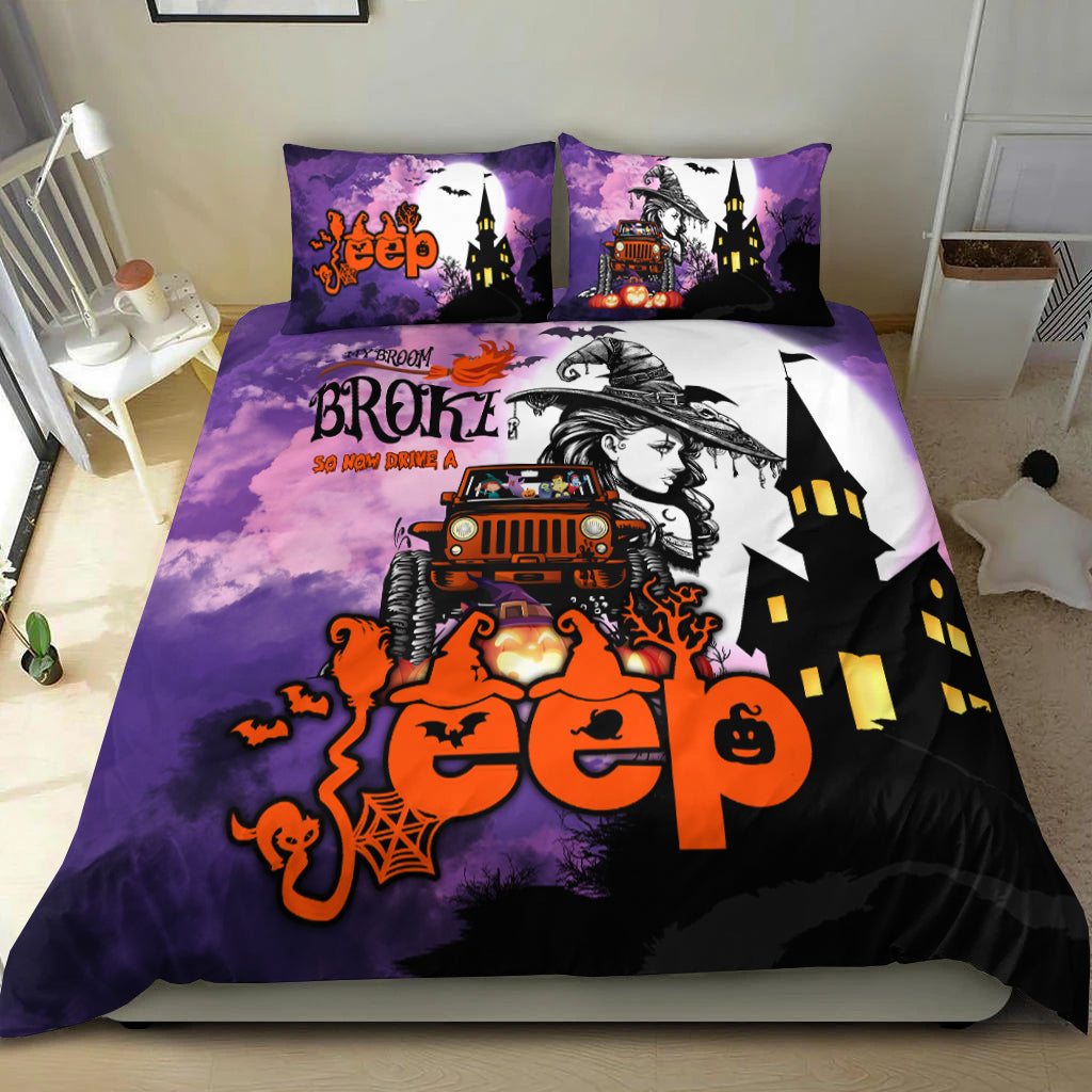 My Broom Broke So Now Drive A Jeep Halloween Bedding Set - LT2