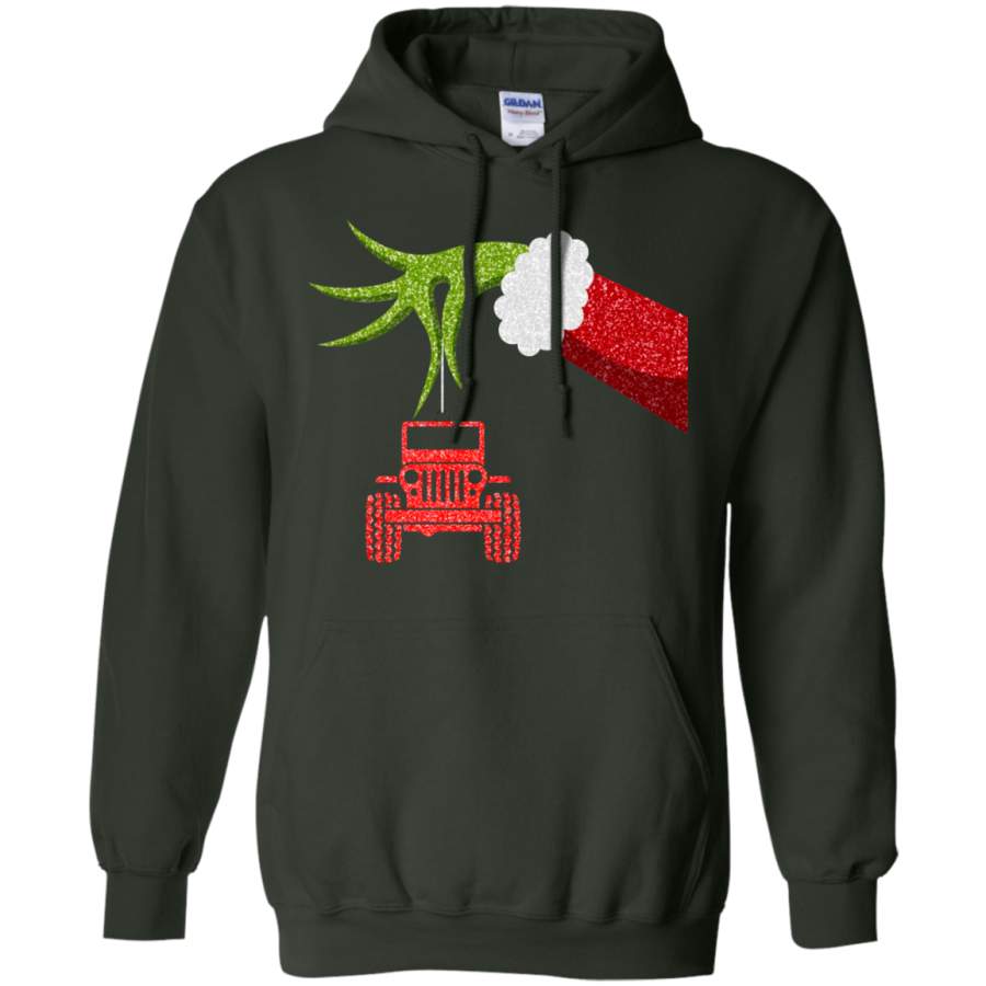 grinch-hand-holding-jeep-ornament-sparkle-christmas-hoodie