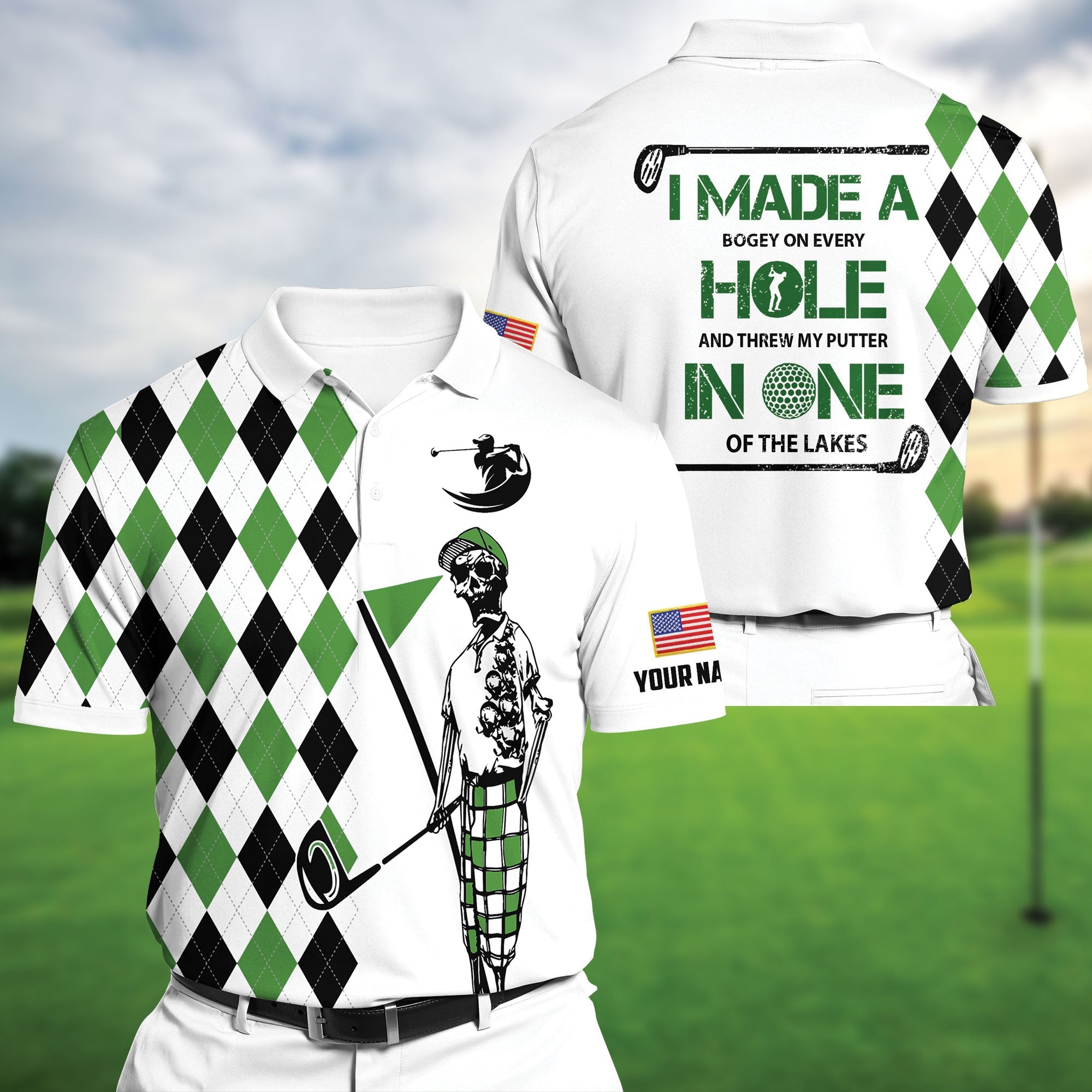 Premium Unique Golf Skull Green, Golf Polo Shirts Multicolor Personalized