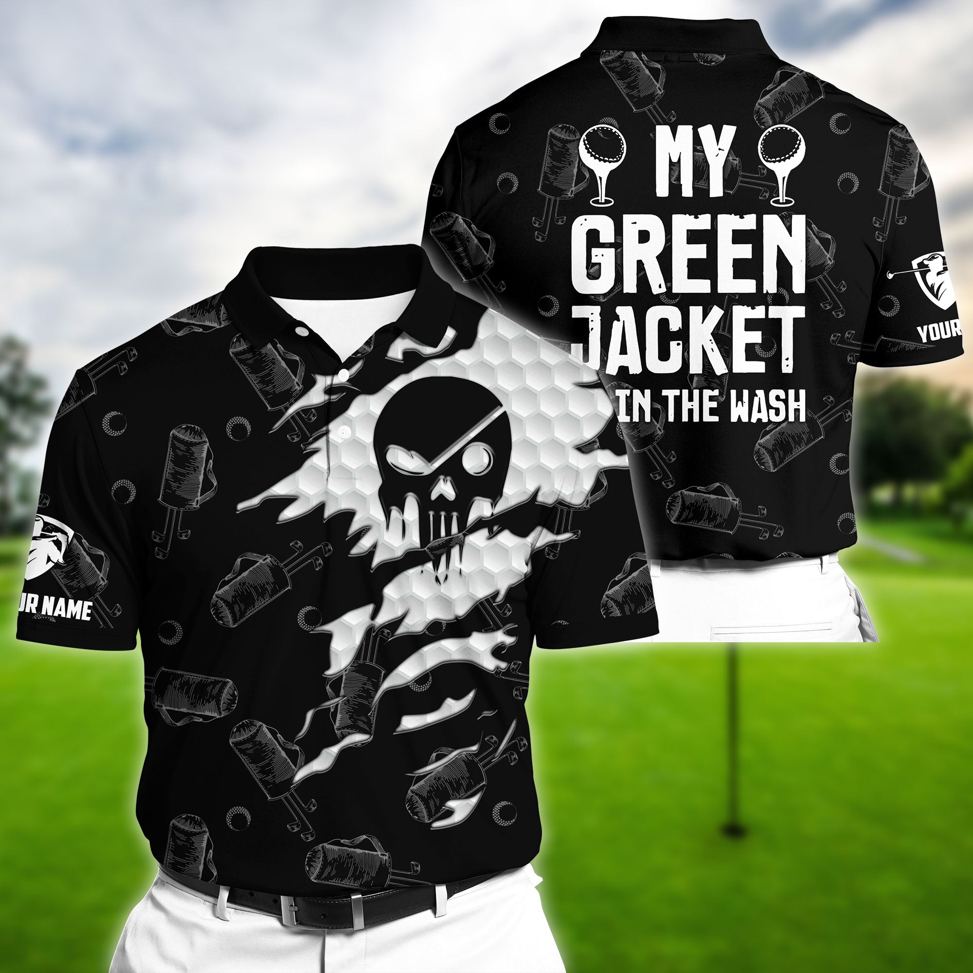 Premium Unique Skull Black Golf Polo Shirts Personalized