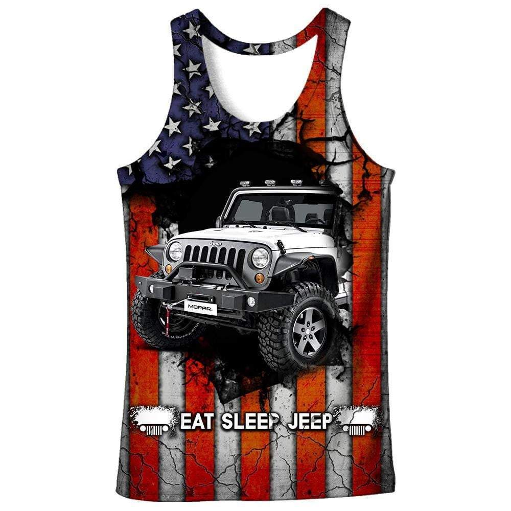 Eat Sleep Jeep with US Flag Hoodie or Tank Top 3D #Va