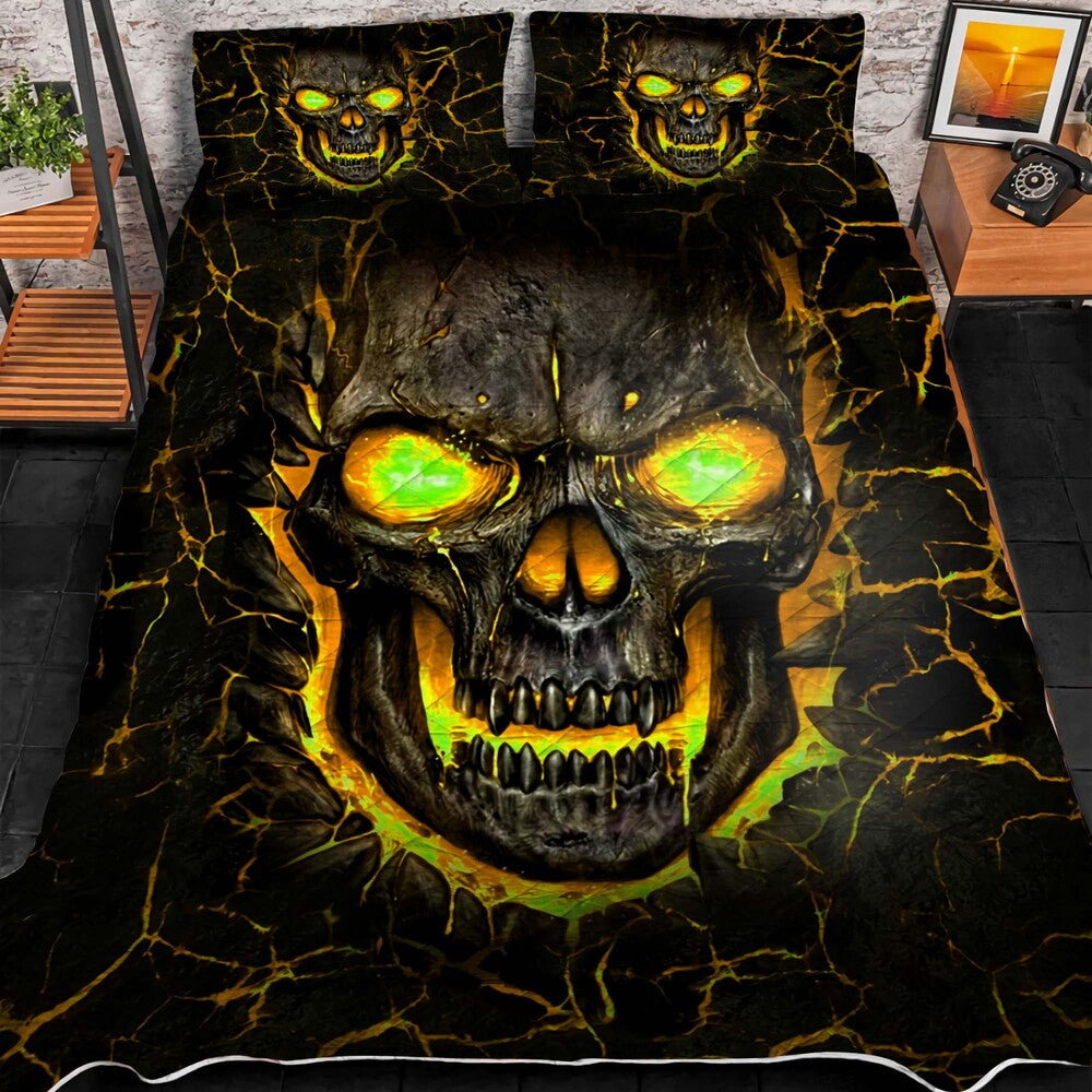 Premium Unique Lava Skull Quilt Bedding Set 3D Multicolor