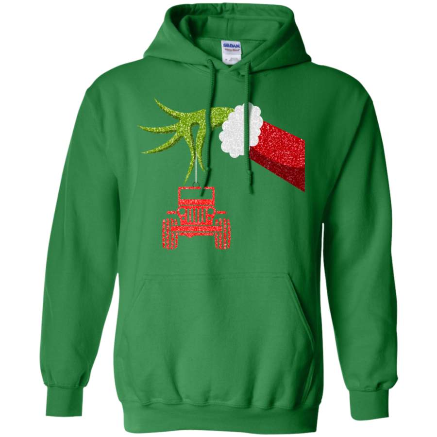 grinch-hand-holding-jeep-ornament-sparkle-christmas-hoodie