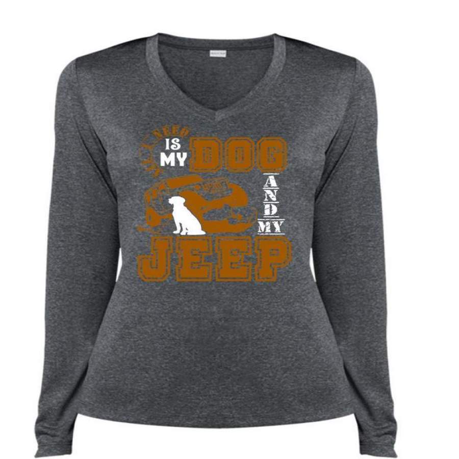 all-i-need-is-my-dog-and-my-jeep-t-shirt-being-a-driver-t-shirt-cool-shirt-ladies-ls-heather-v-neck