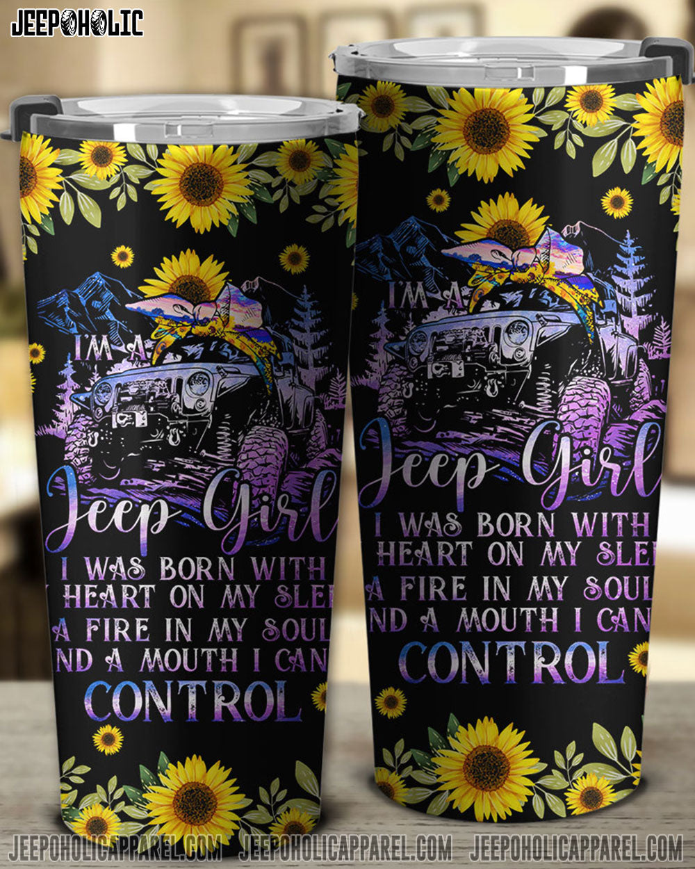 I'm A Jeep Girl Purple Sunflower Tumbler