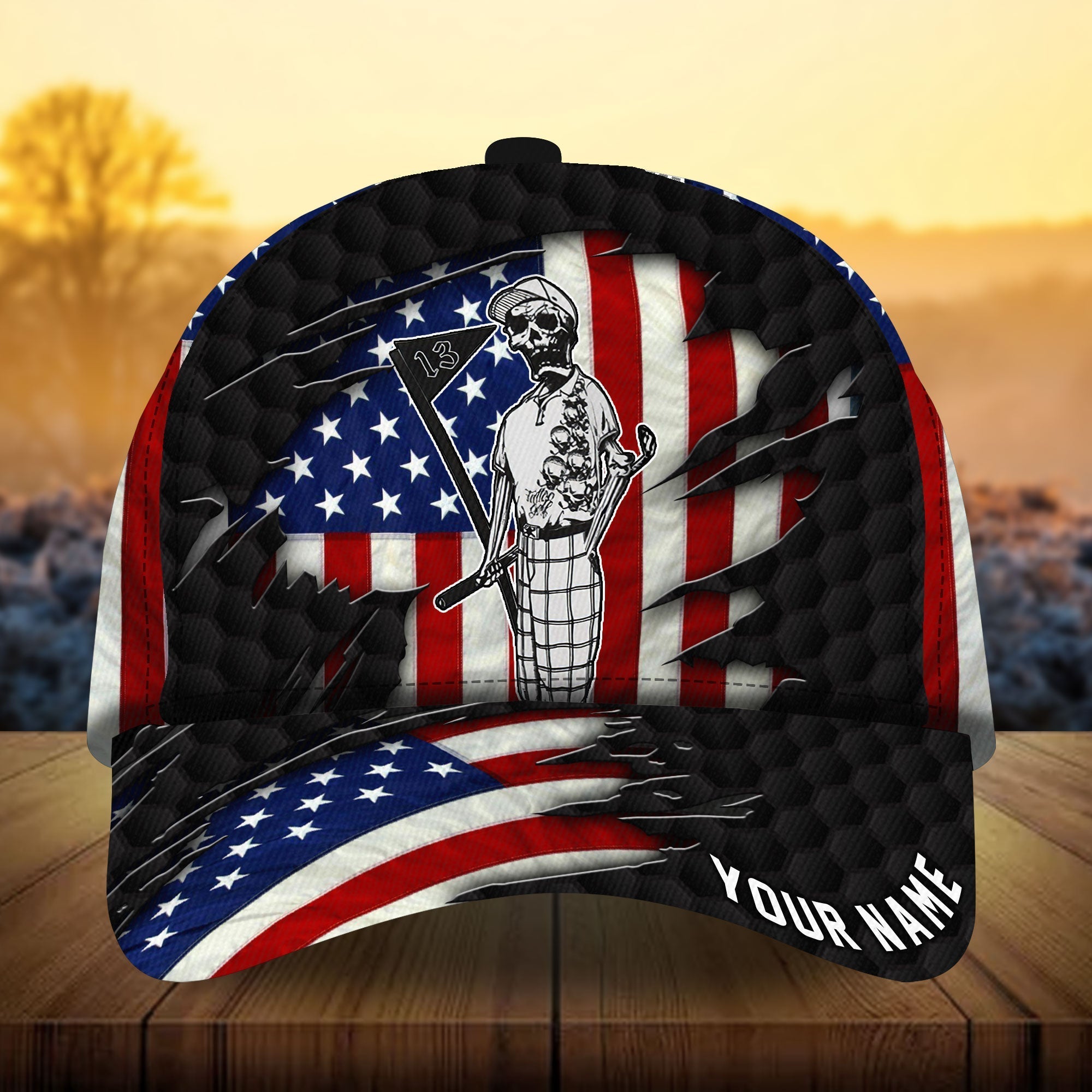 Premium Skull America Skull Golf Lover Golfer Cap Golfing Cap 3D Multicolor Personalized